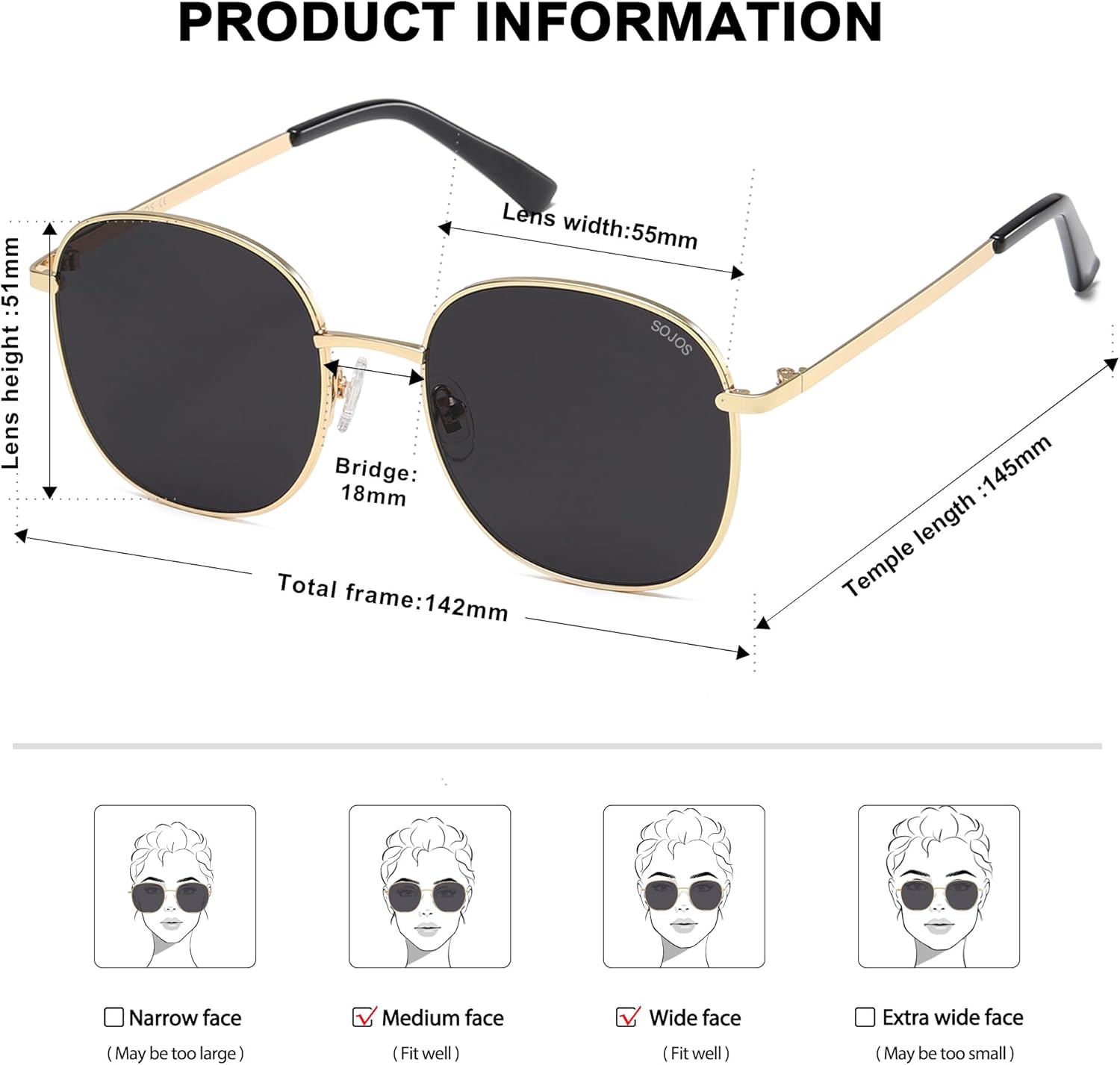 SOJOS Classic Trendy Square Sunglasses for Women Men Cute Big Frame Gold Shades SJ1137 - Image 4