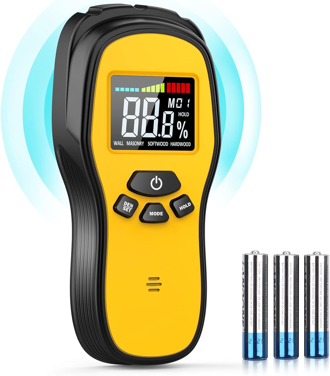 Pinless Moisture Meter - Povlen Wood Moisture Meter Digital Moisture Detector for Lumber Drywall Firewood Masonry Woodworking Plaster Floor Concrete Building with LCD Display Sound Alarm Black Orange