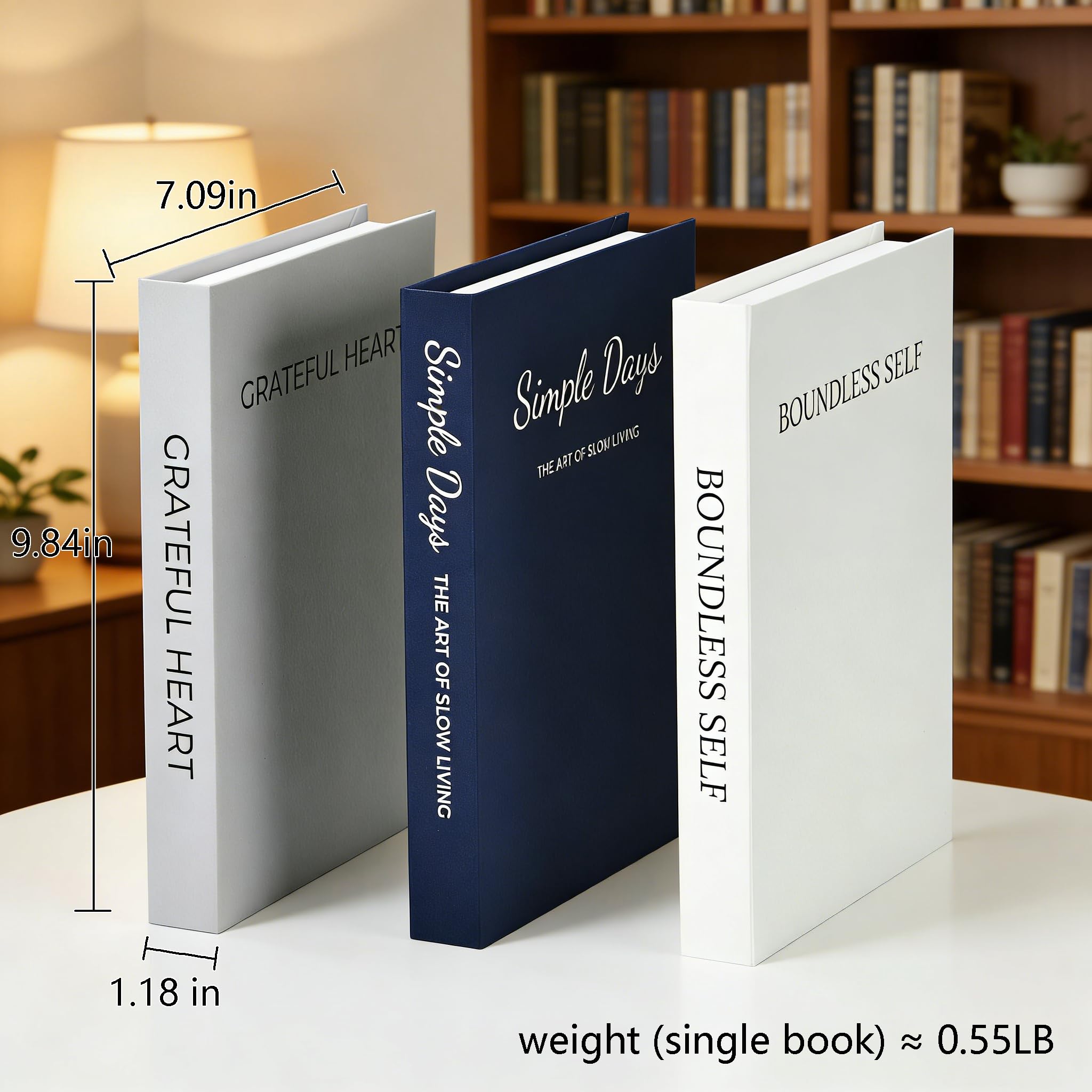 Set di 3 libri decorativi estetici blu navy grigio bianco con copertina rigida in lino sintetico, scatola decorativa per libri decorativi per la casa (blu navy filosofico)
