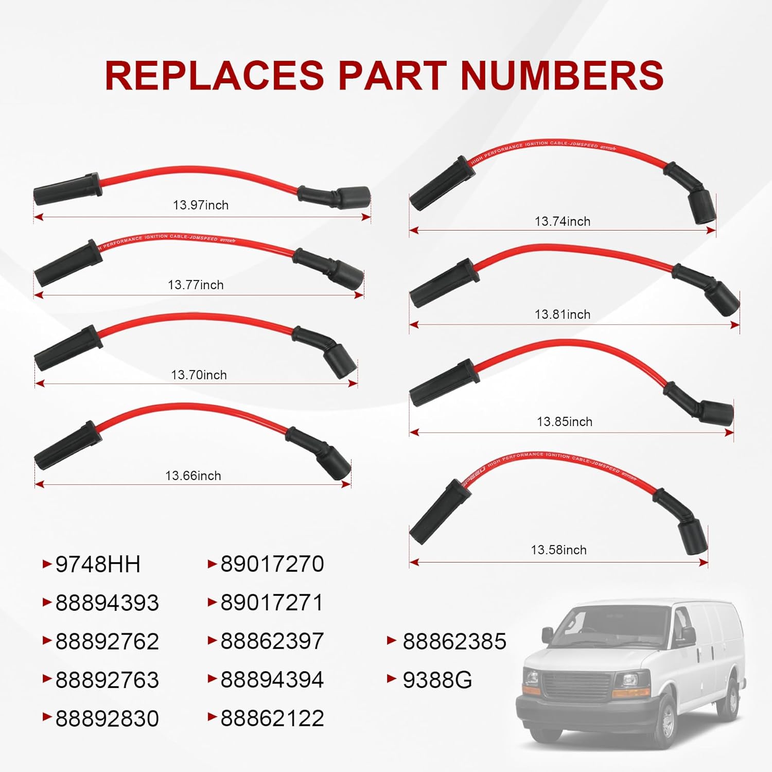 JDMSPEED 8.00mm Spark Plug Wire Set 9748HH Replacement for GMC Savana Sierra 1500 Impala Allure 9-7x Red Set of 8