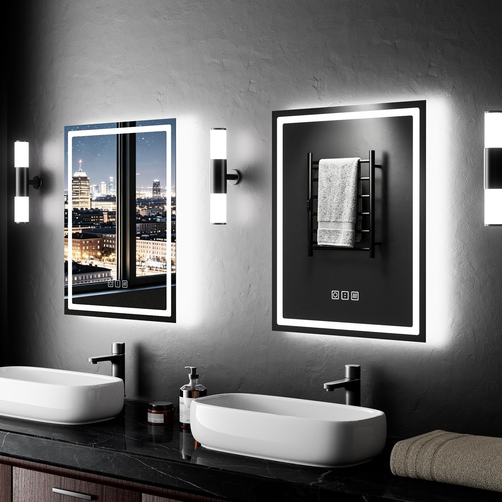 Pack de 2 espejos de baño LED de 20x16 pulgadas con luz regulable y función antivaho