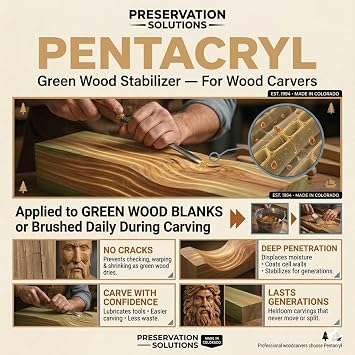 Pentacryl Green Wood Stabilizer 32oz by Preservation Solutions, Prevents Cracking & Shrinking, Ideal for Woodworkers