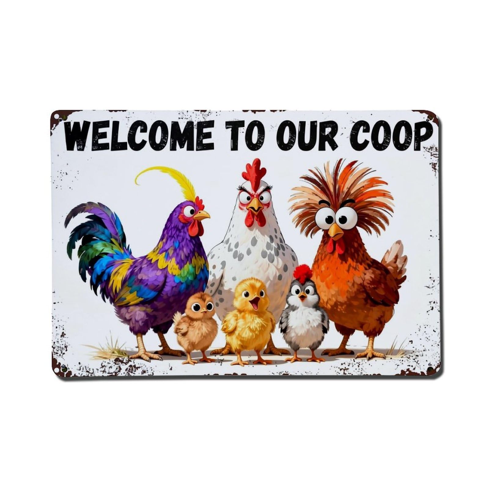 Welcome To Our Coop Chickens Retro Metal Tin Sign, Vintage Metal Poster for Bar, Home, Man Cave, Kitchen, Laundry Room Art Decor 8x12 Inch