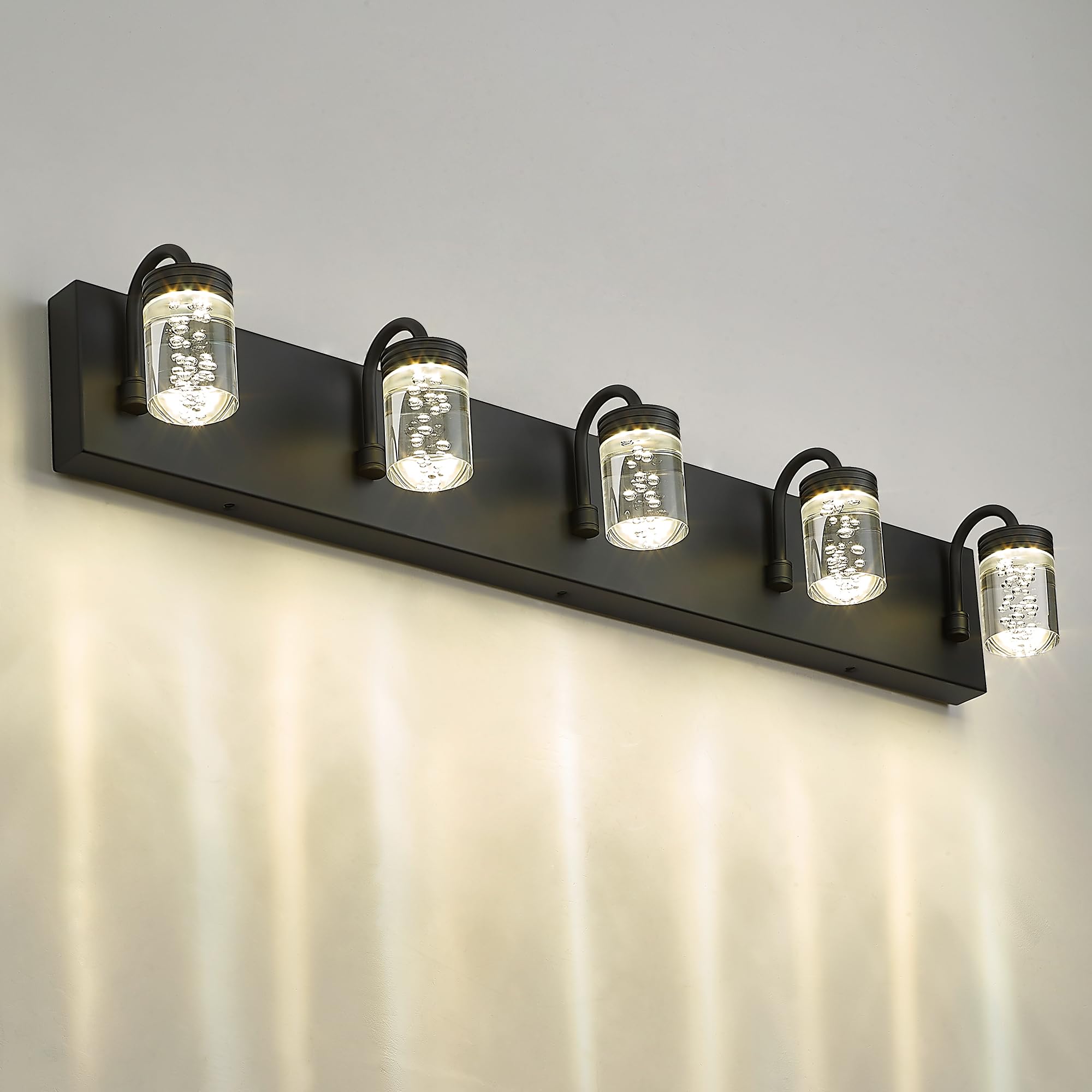 Photo 1 of LMS LED Dimmable 5 Lights Bathroom Vanity Light, Matte Black Modern Vanity Lights with Bubble Crystal Shade, 20W 3000/4000/5000K, LMS-176-5