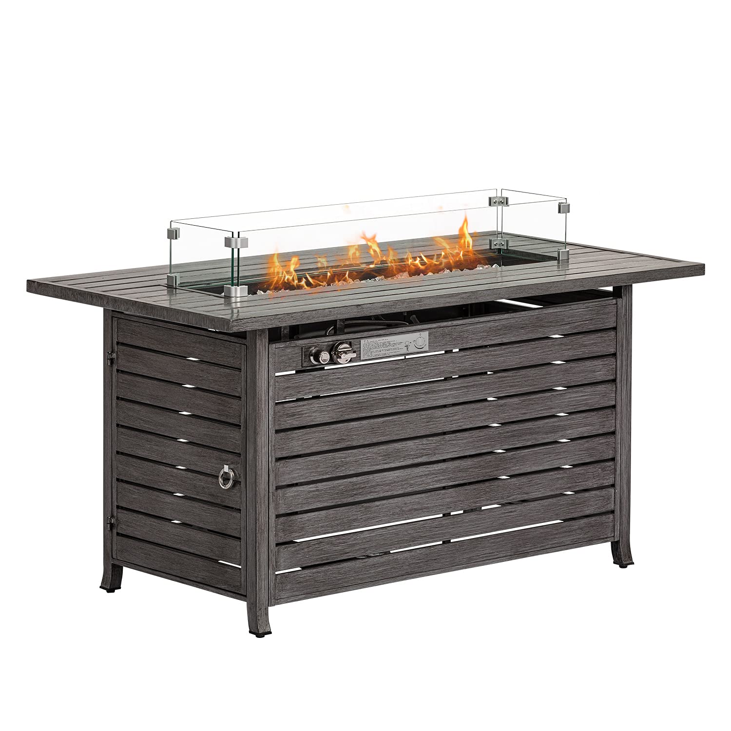 Buy COSIEST Outdoor Fire Table, 46inch x 25inch Hand Painted Faux Grey Birch Fire Pit, 40,000
