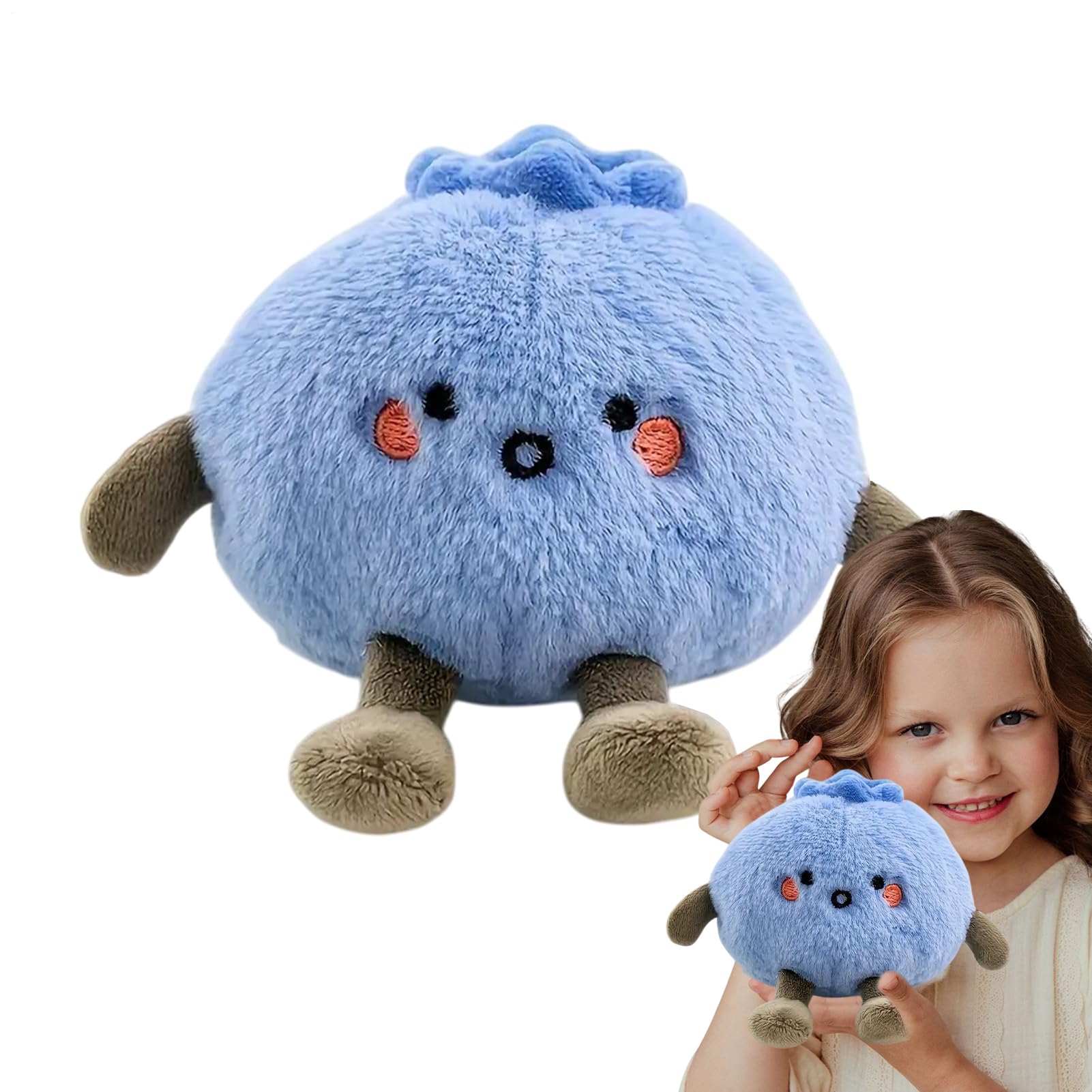LearnLyrics Soft Stuffed Blueberry - Cartoon Plush Doll, Small Hugging Toy | Adorable 4 Inch Companion for Children and Adults with Funny Red Face Design for Home Decoration and Gift Giving Purpose