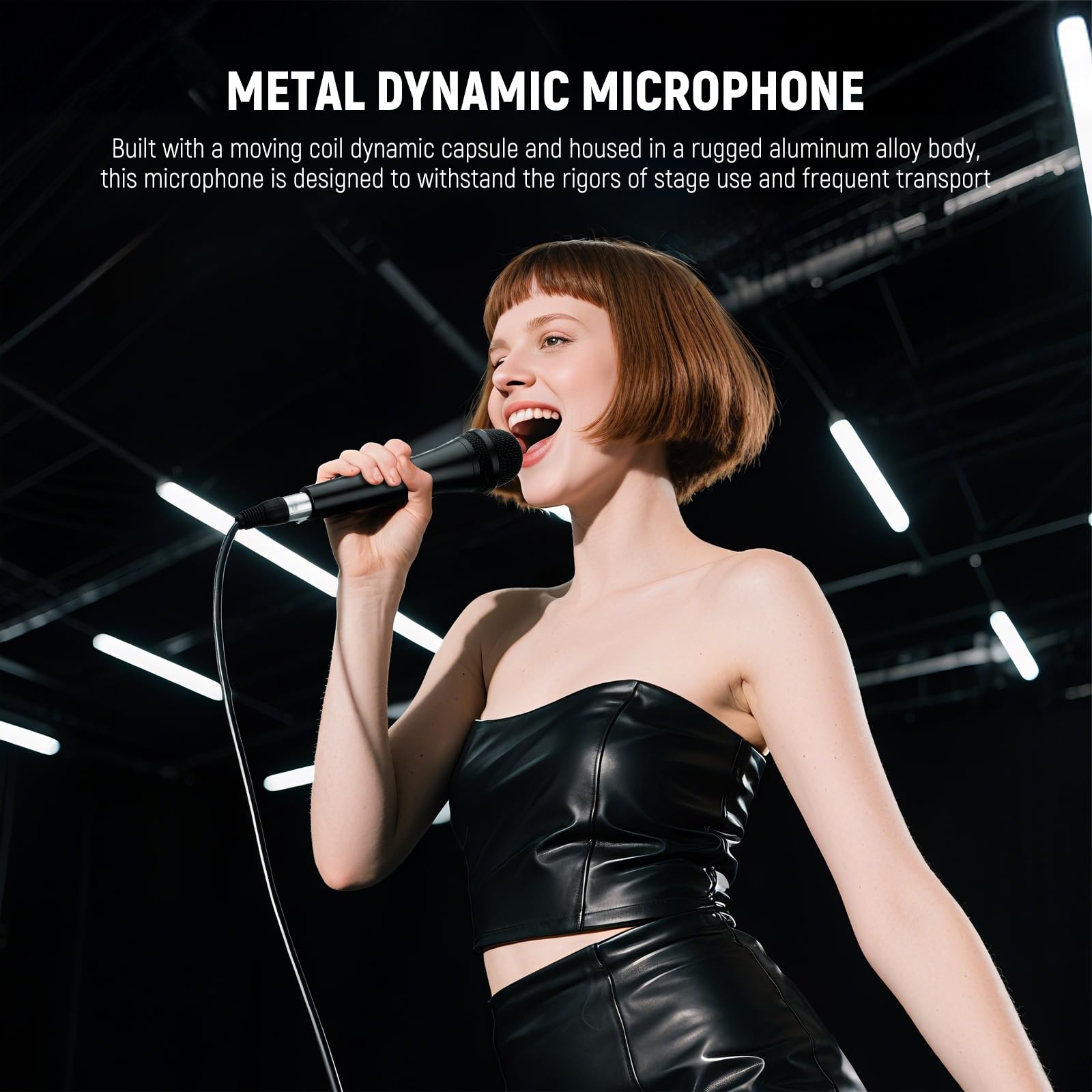 Neewer Kardioidalny mikrofon dynamiczny z męskim kablem XLR do żeńskiego XLR, sztywna metalowa konstrukcja do profesjonalnych instrumentów muzycznych, głosów, nadawania, mowy, czarny (NW-040)
