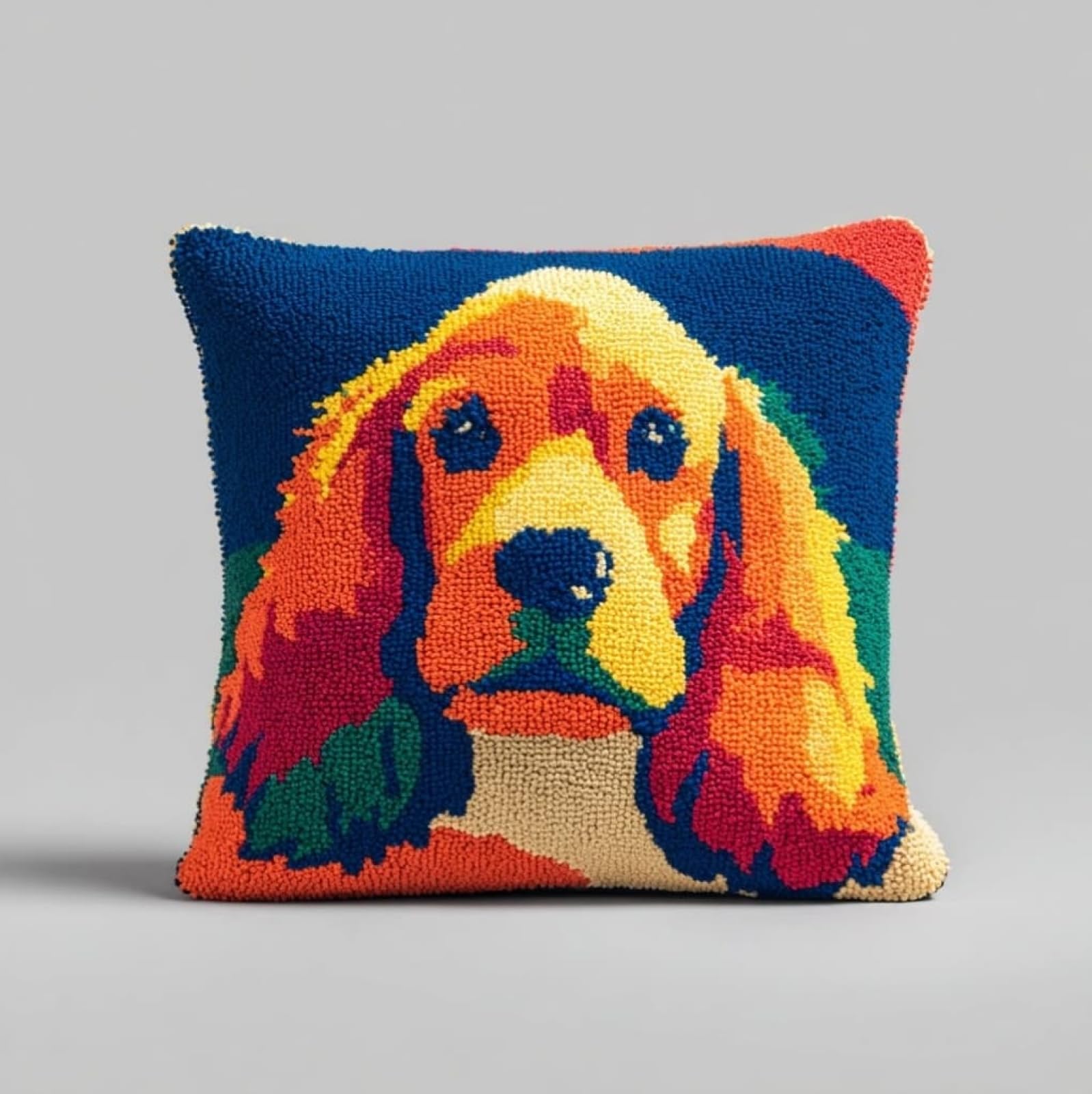 AxiangziK Latch Hook Pillow Kits for Beginners,Charles Spaniel Animal Dog 43x43cm DIY Crochet Cushion Creative Craft,Ideal for Home Decor and Fun Crafting