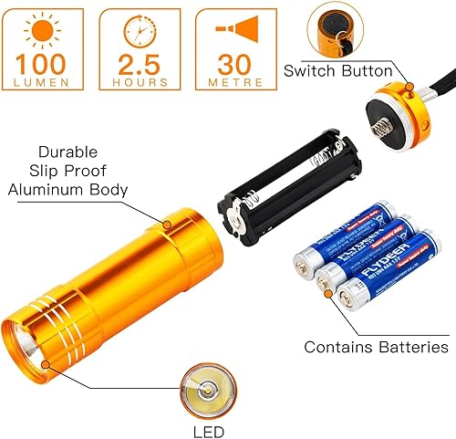 Miniatura 3 de KunHe Paquete de 6 pequeñas mini linterna LED con baterías, linterna LED de aluminio, regalos de Navidad, linternas de 100 lúmenes con batería, luz