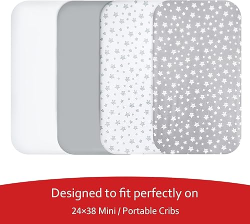 Miniatura 40 de Sábanas de cuna para niños o niñas, paquete de 4, sábana bajera para cuna de tamaño estándar y colchones de niño pequeño, sábanas suaves