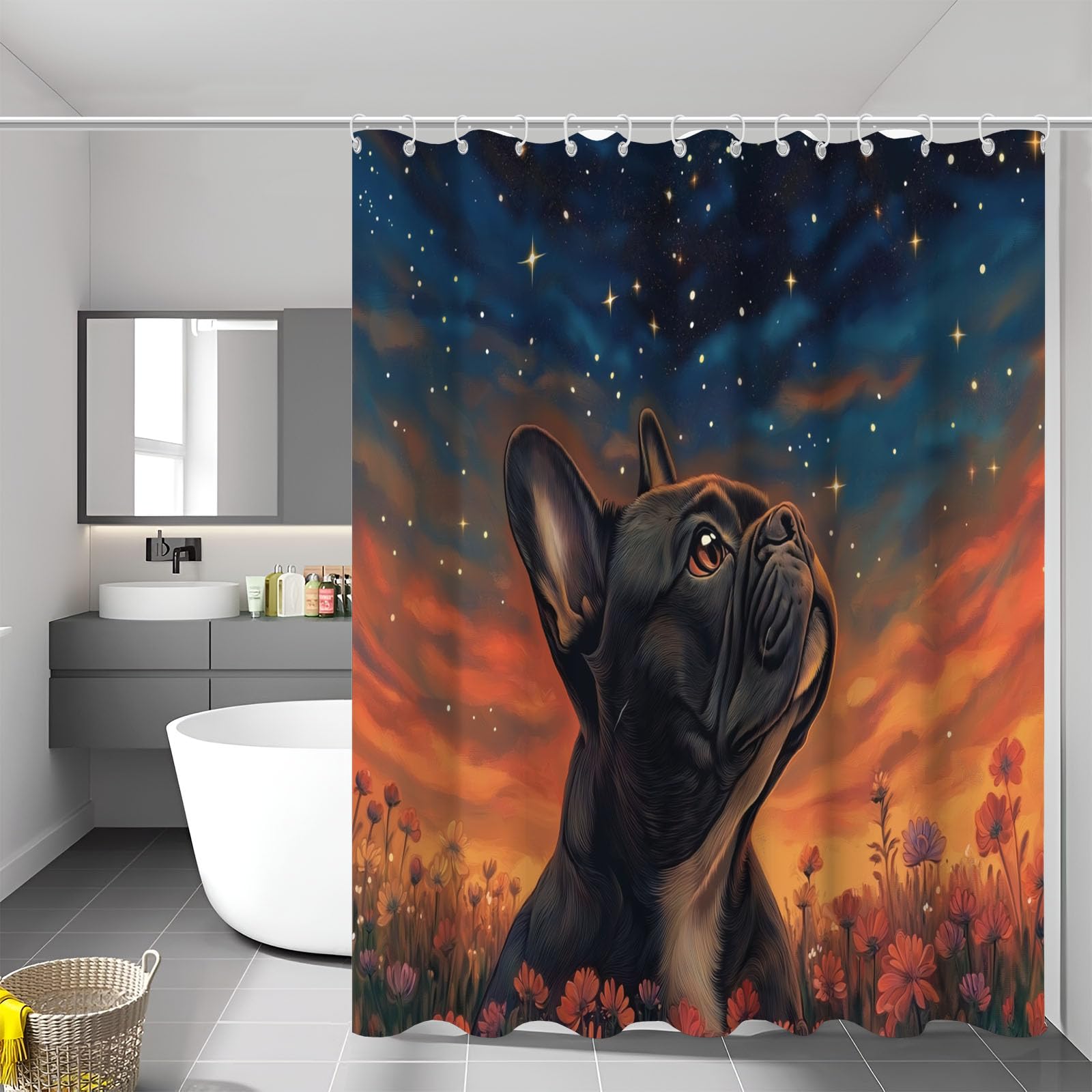 Rideau de douche imperméable anti éclaboussures bouledogue lavable