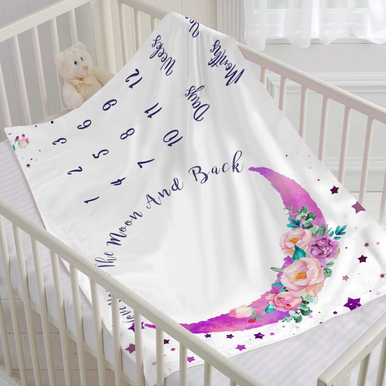Baby Milestone Blanket Girl Monthly Age Blanket Moon Soft Infant Monthly Milestone Blanket Boy Baby Shower Blanket Includes Headband Wreath Frame 50"x40" : Baby