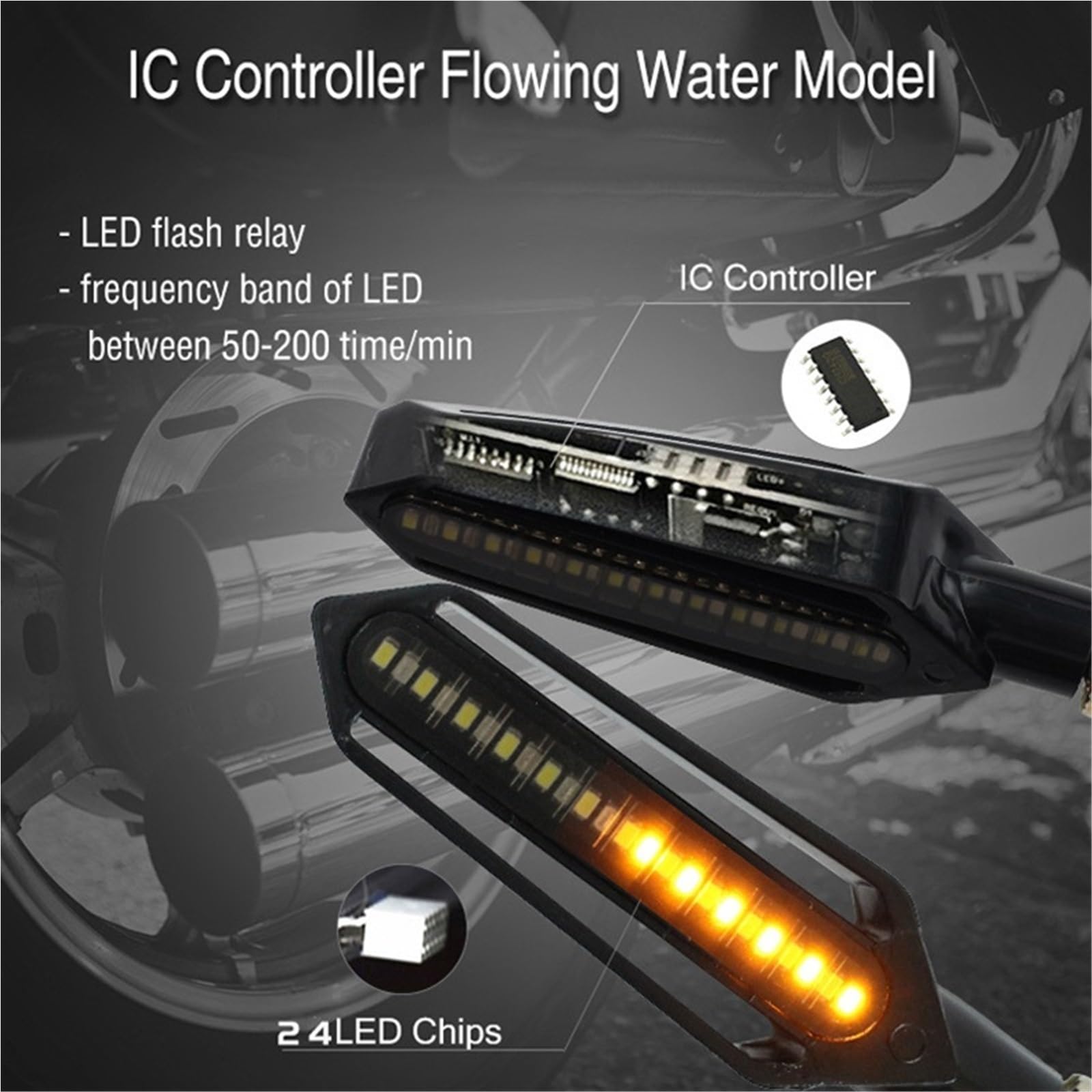 reflektory przednie Motocyklowe światło LED 12V 10mm Migacz światła płynącej wody 24LED Uniwersalny przekaźnik Moto Wbudowany migający wskaźnik świetlny lampą halogenową(4 Pcs)