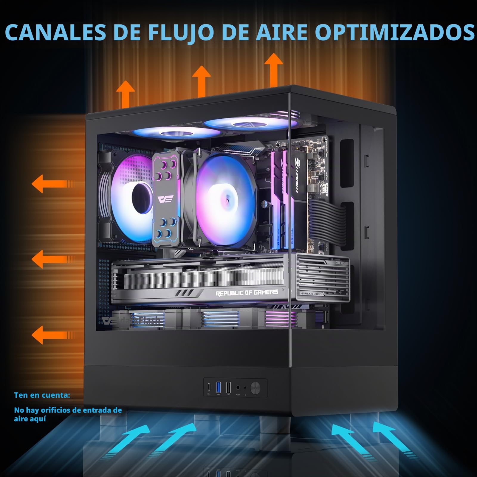 darkFlash Funda para PC Micro ATX, preinstalada con 3 Ventiladores PWM ARGB, Full View Dual Tempered Glass MATX Gaming PC, Puerto Tipo C, soporta hasta 240 mm AIO (DB330M) (Negro)