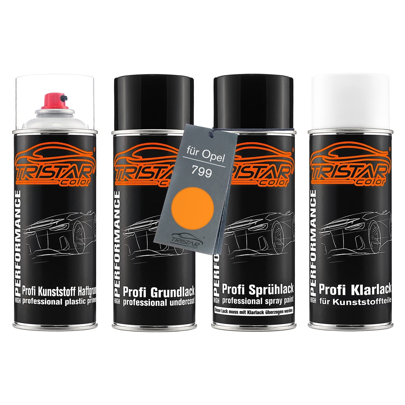 TRISTARcolor Zestaw w sprayu Lakier samochodowy do zderzaka z tworzywa sztucznego dla Opel 799 Tieforange/Deep Orange