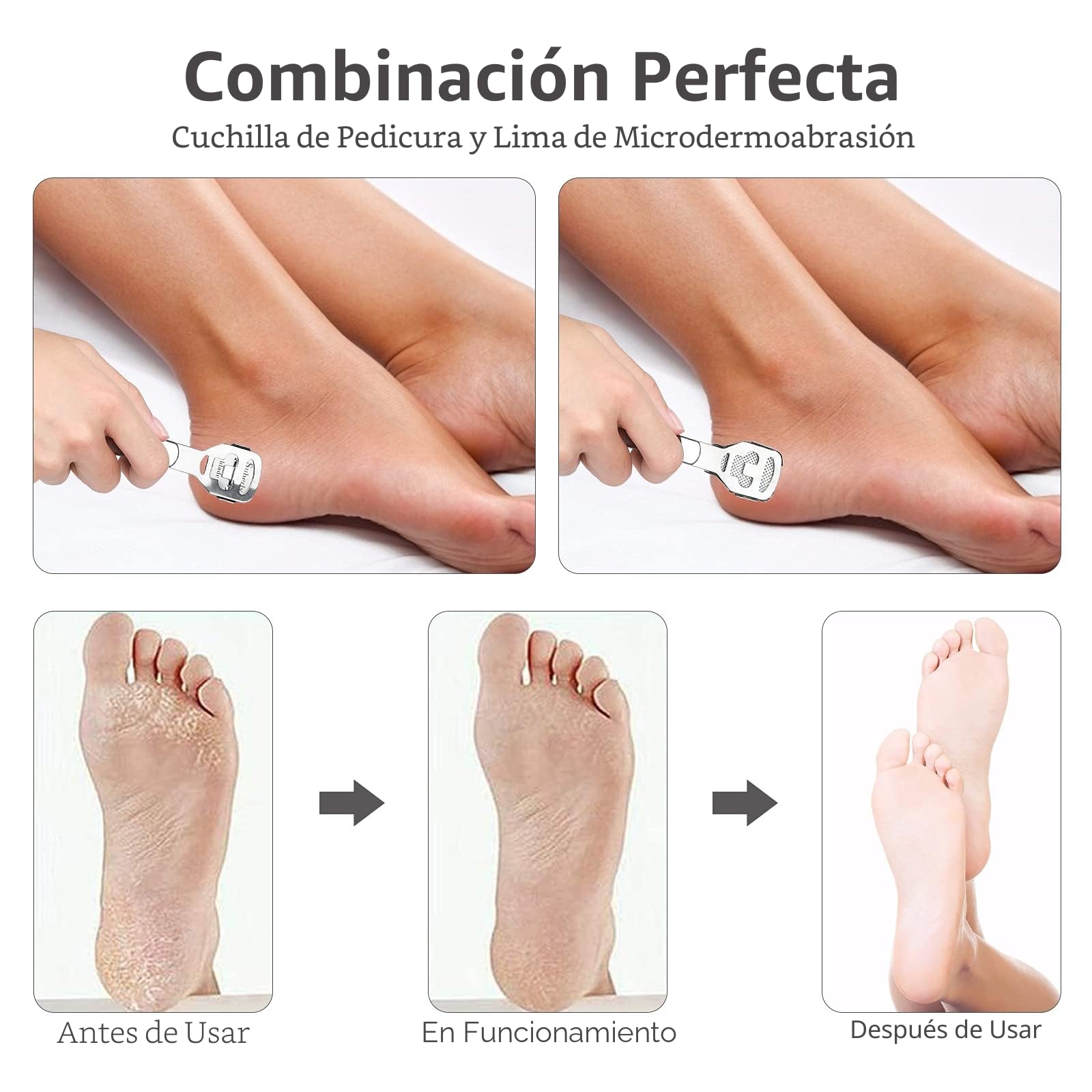 Eliminador Callos y Callosidades, Pedicura y Cuidado de Pies, Lima de callos de acero inoxidable, Raspador de Pies con 10 Cuchillas de Acero Inoxidable para el Cuidado de los Pies en Hogar