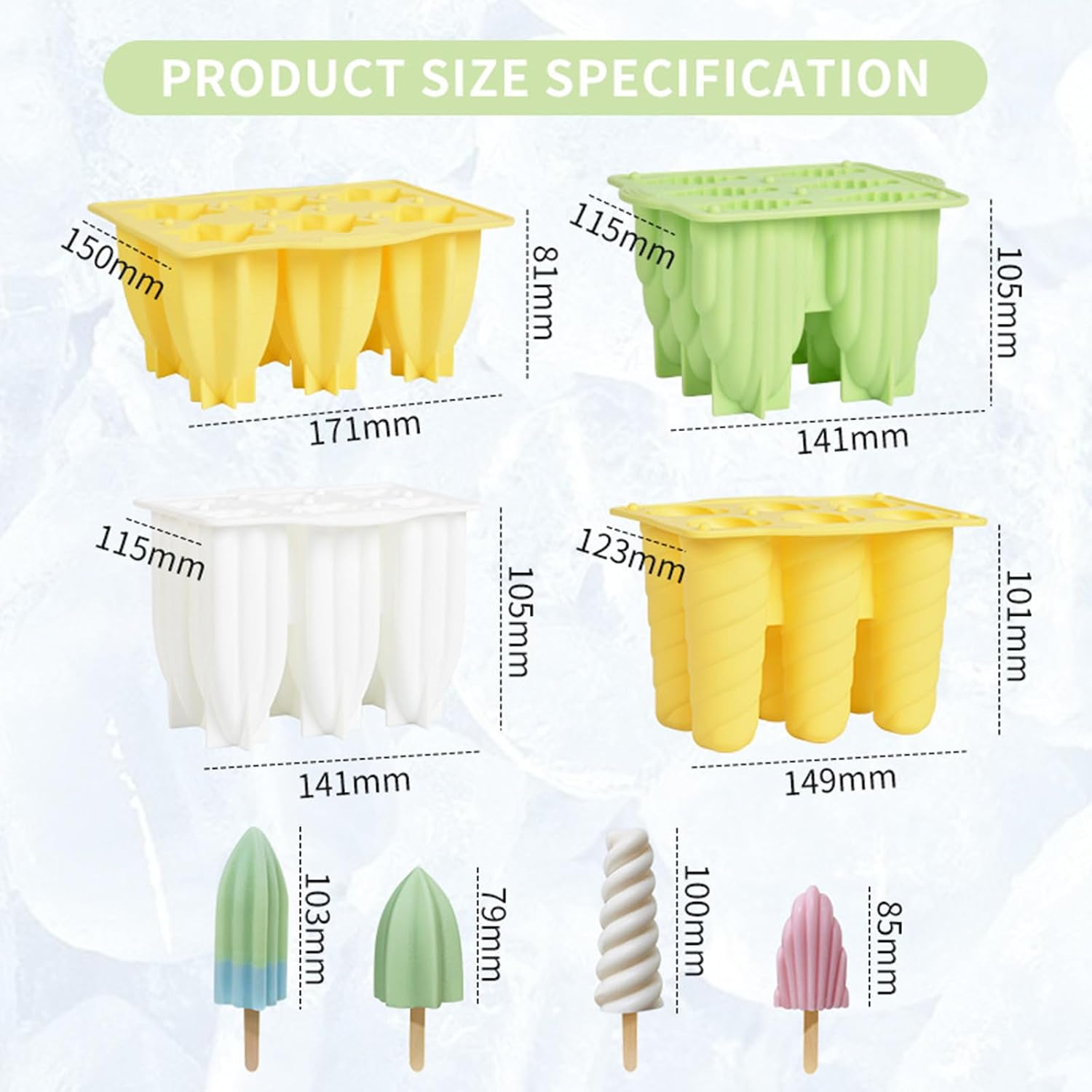 Silicone Popsicle Mould With Lid,Popsicle Molds 6 Pieces Ice Pop Molds BPA Free Popsicle Mold Reusable Easy Release Ice Pop Make Homemade children DIY ice cream food grade Mold (spiral-yellow)