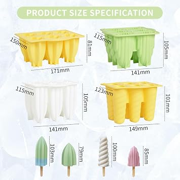 Silicone Popsicle Mould With Lid,Popsicle Molds 6 Pieces Ice Pop Molds BPA Free Popsicle Mold Reusable Easy Release Ice Pop Make Homemade children DIY ice cream food grade Mold (spiral-yellow)