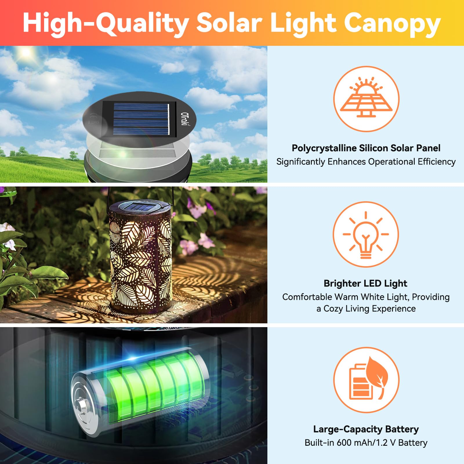 OTraki 4 Pièces Lampe Solaire de Rechange 8cm, 1.2V 600mAh Lampes Solaires de Rechange avec Ampoule LED, IP65 Étanche Remplacement de Couvercles Solaires pour Lanterne de Jardin, Terrasse et Extérieur - 3
