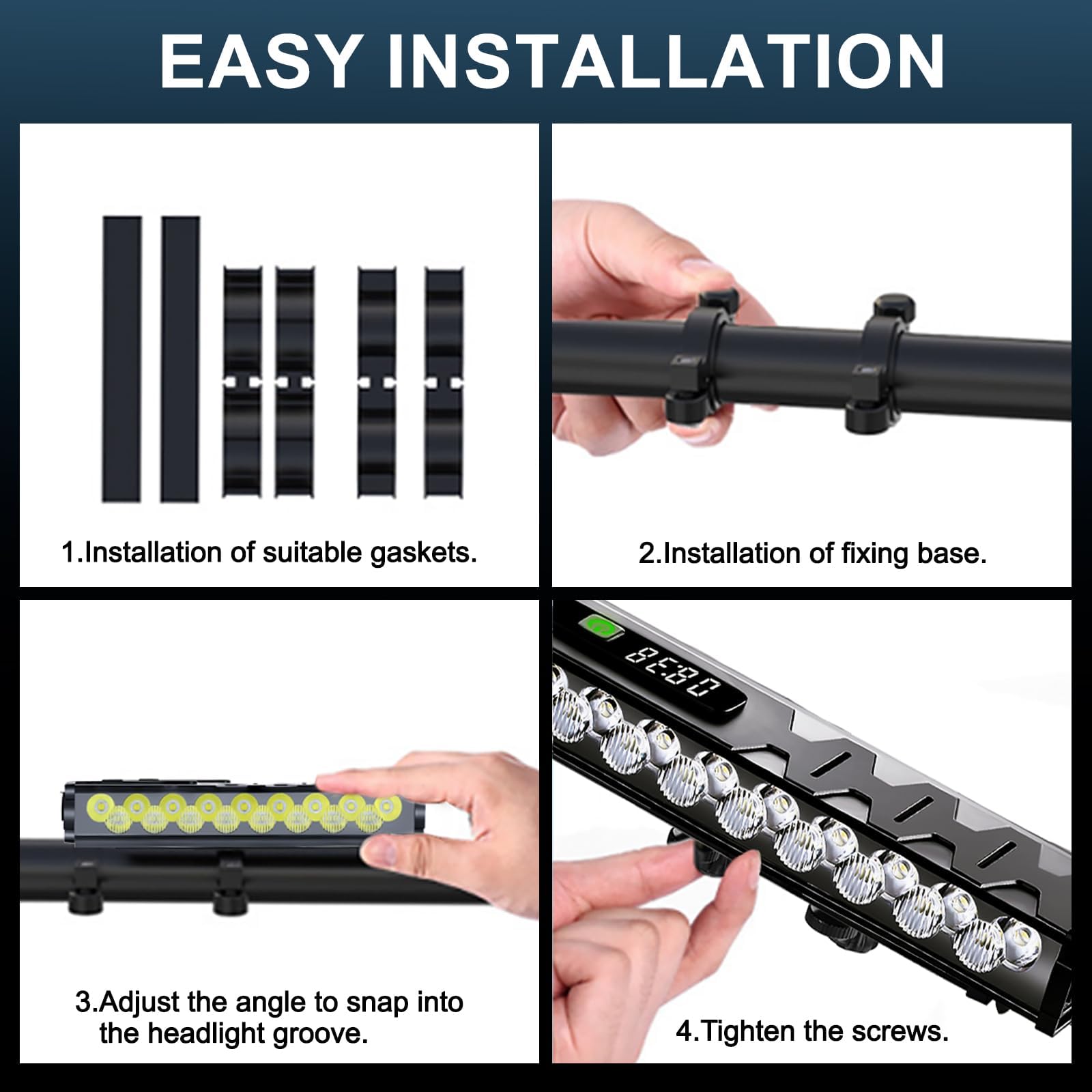 Luces para bicicleta, 17 LED de 25500 lúmenes, luz de bicicleta con 4 modos, 10000 mAh, luz recargable por USB, faro de bicicleta con pantalla de alimentación digital, luces de haz ancho para montar