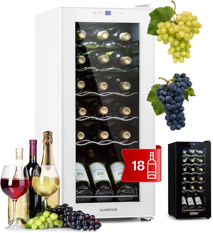 KLARSTEIN Cantinetta Vino Design, Cantinetta Vino Refrigerata a Zona Singola per Vino Rosso, Bianco e Birra, Controlli Touch, Frigo Vino Cantinetta per Esterno/Interno, 5-18°C, 50L, 18 Bottiglie
