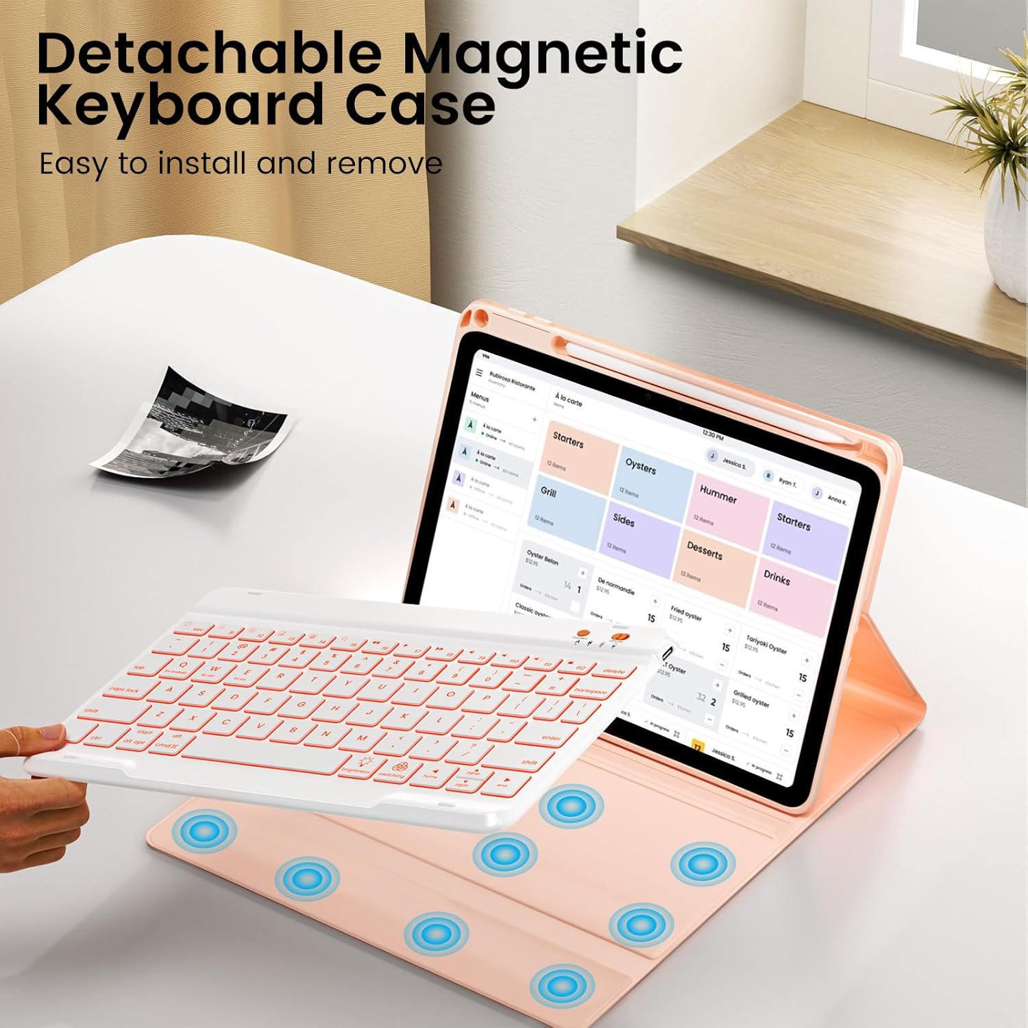 OYEEICE for iPad 11th (A16) &10th Generation Case with Keyboard - 7 Color Backlit Wireless Detachable Folio Keyboard Cover with Pencil Holder for iPad 11 inch A16 2025 10th Gen 10.9'' 2022 - Pink