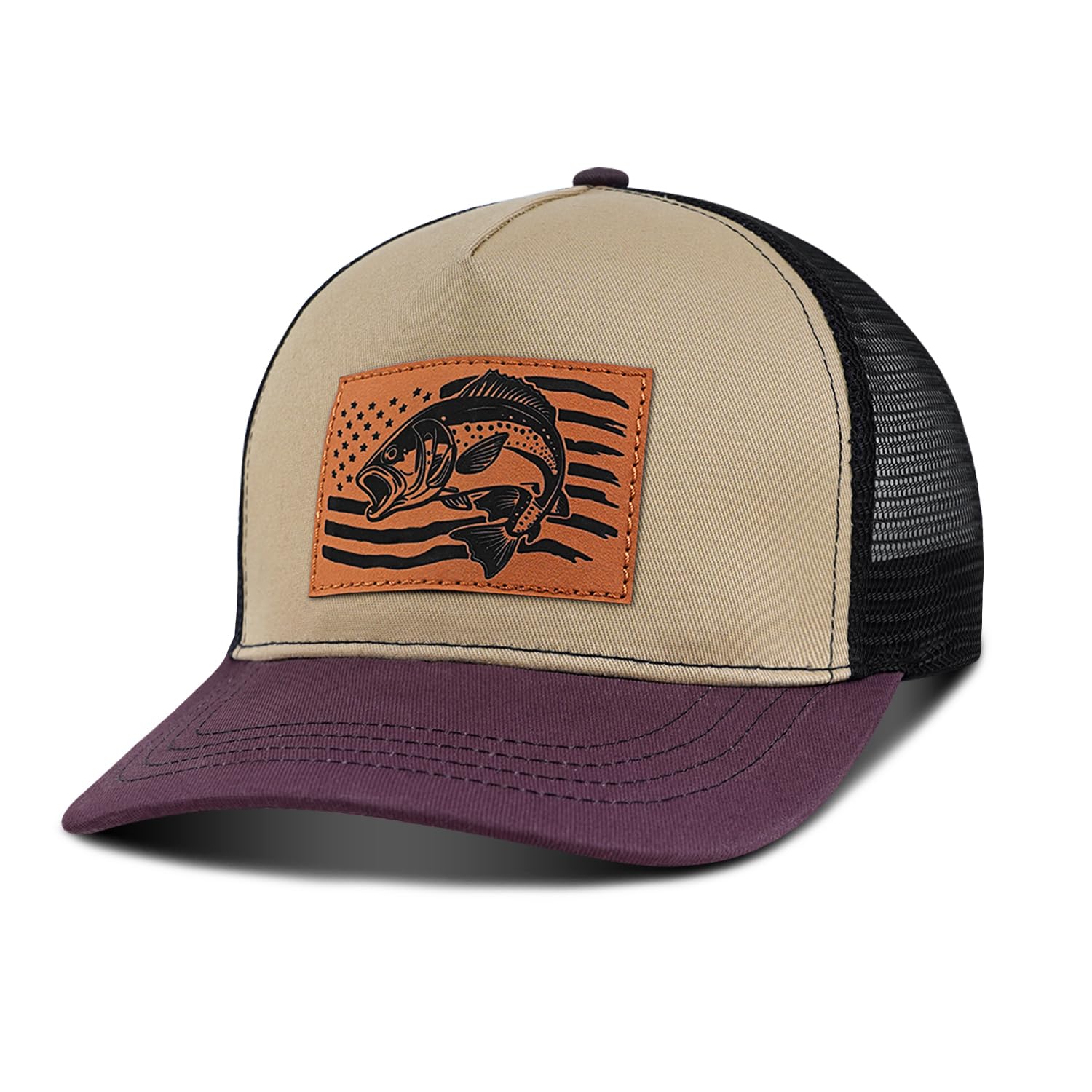 Fishing Hat Fishing Gifts for Men, Bass Fish Flag Hats, Fishing Gear Accessories Stuff, Adjustable Fishing Trucker Hat