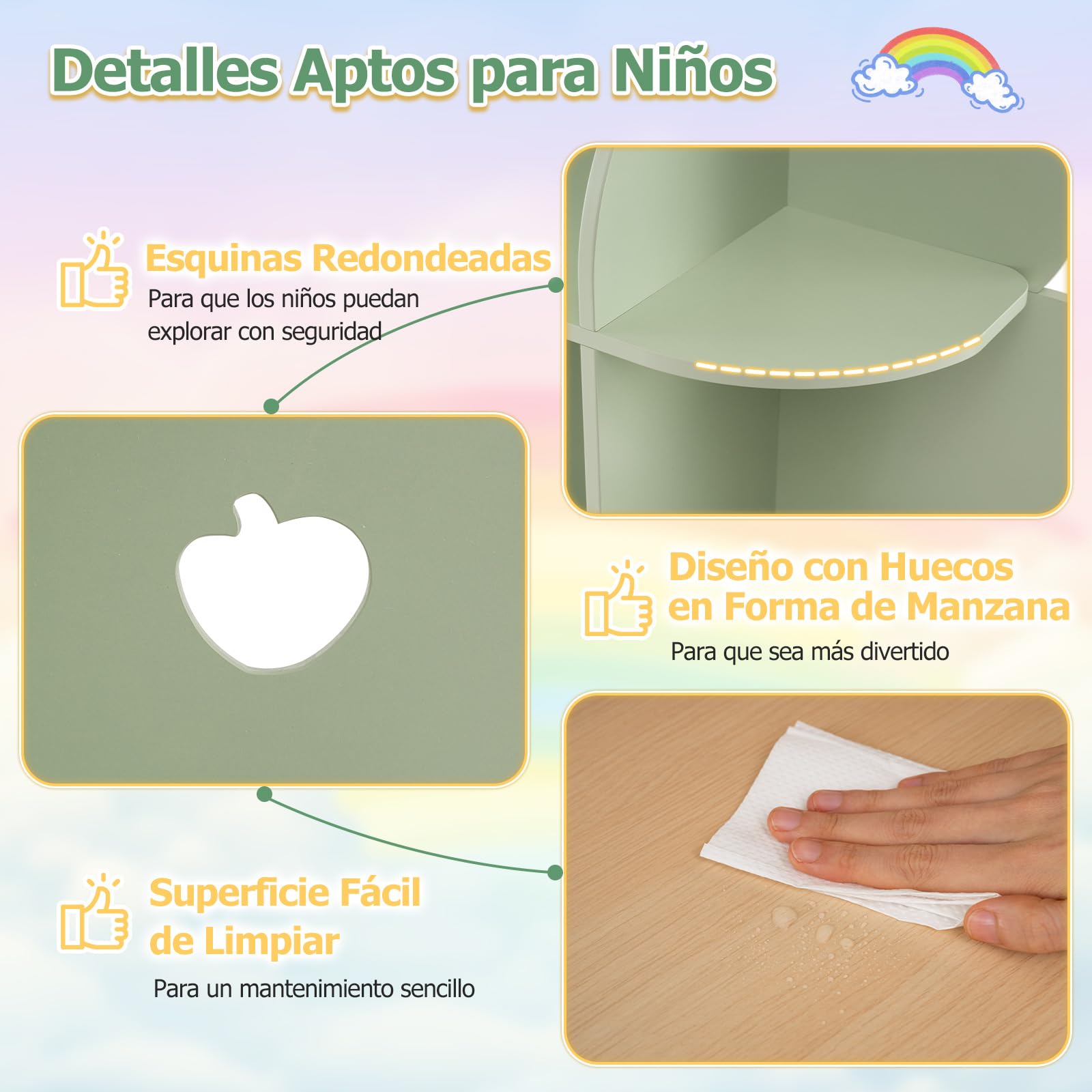 COSTWAY Estantería Infantil en Forma de Árbol, Librería para Niños con 8 Cubos Abiertos, Diseño de Manzanas Caladas, Organizador de Almacenaje para Sala de Juegos, Guardería, 97 x 28 x 114 cm