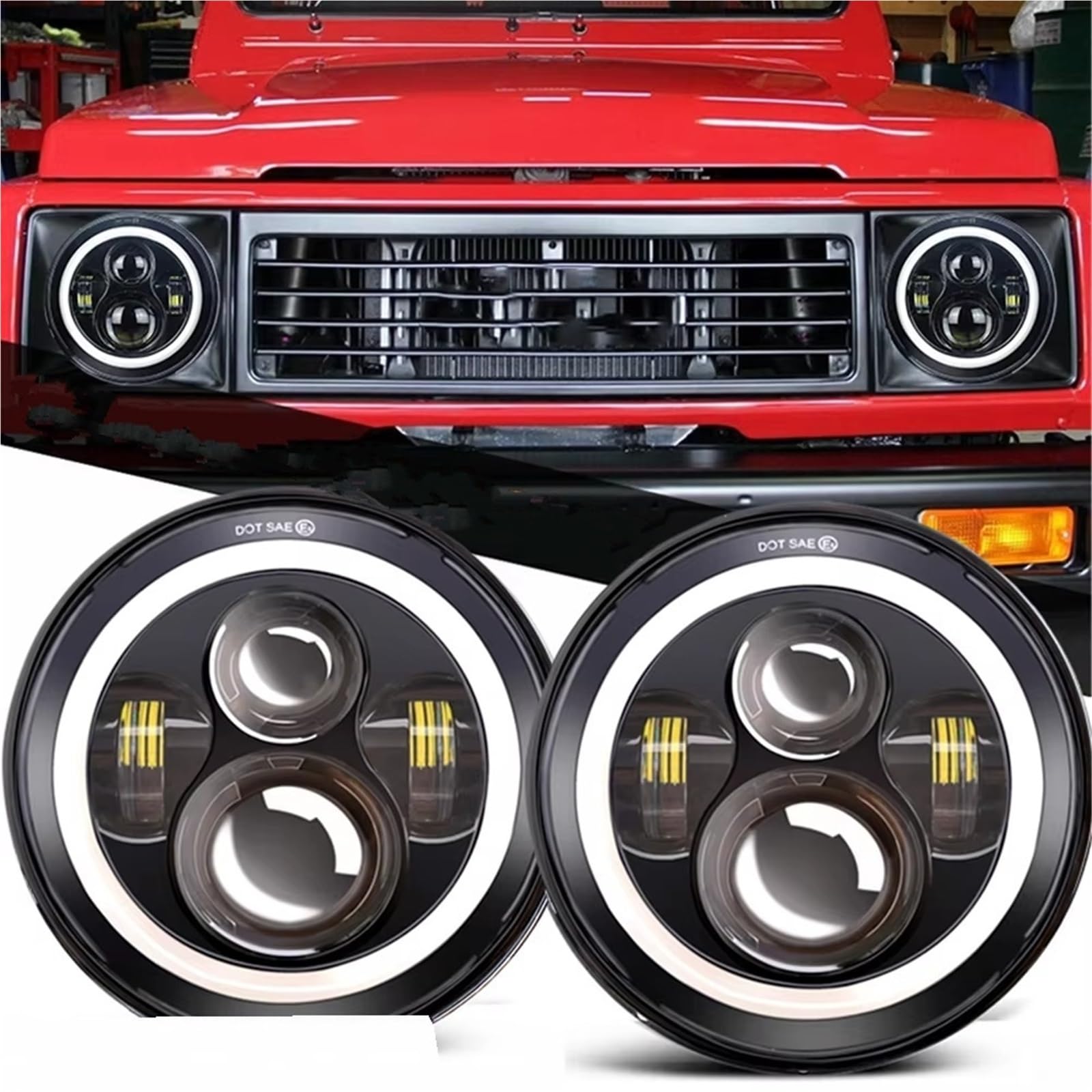 Fanali Luci Per Lada 4x4 Per Urban Per Niva 7 ''LED DRL Faro 45w Pollici Rotondo Halo Fari Proiettore Con/senza Segnale Di Svolta Color Ambra