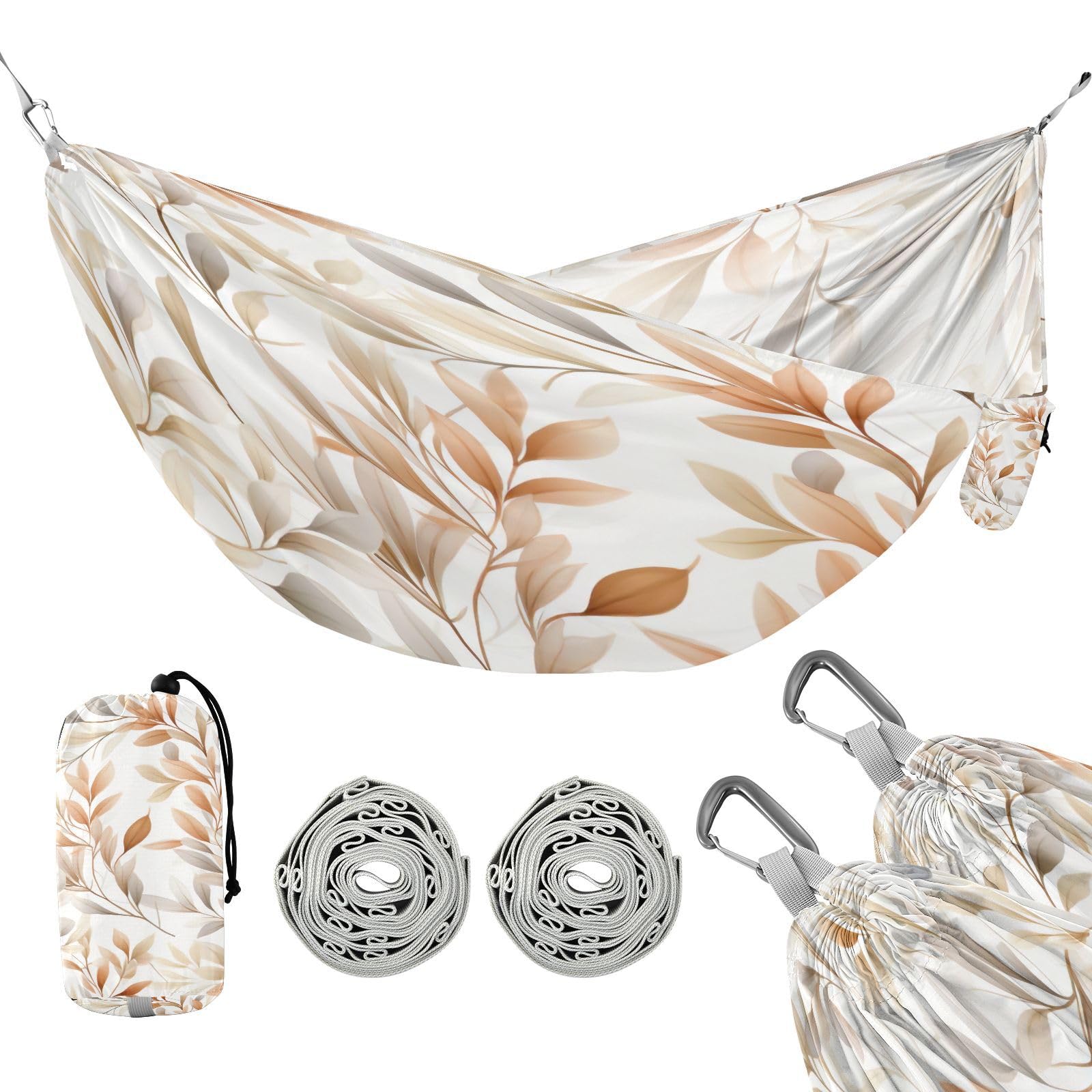 Kigai Watercolor Leaves Camping Hammock Durable & Portable Travel Hammock Holds 330lbs with Tree Strapsm, Pocket, Camping Accessories