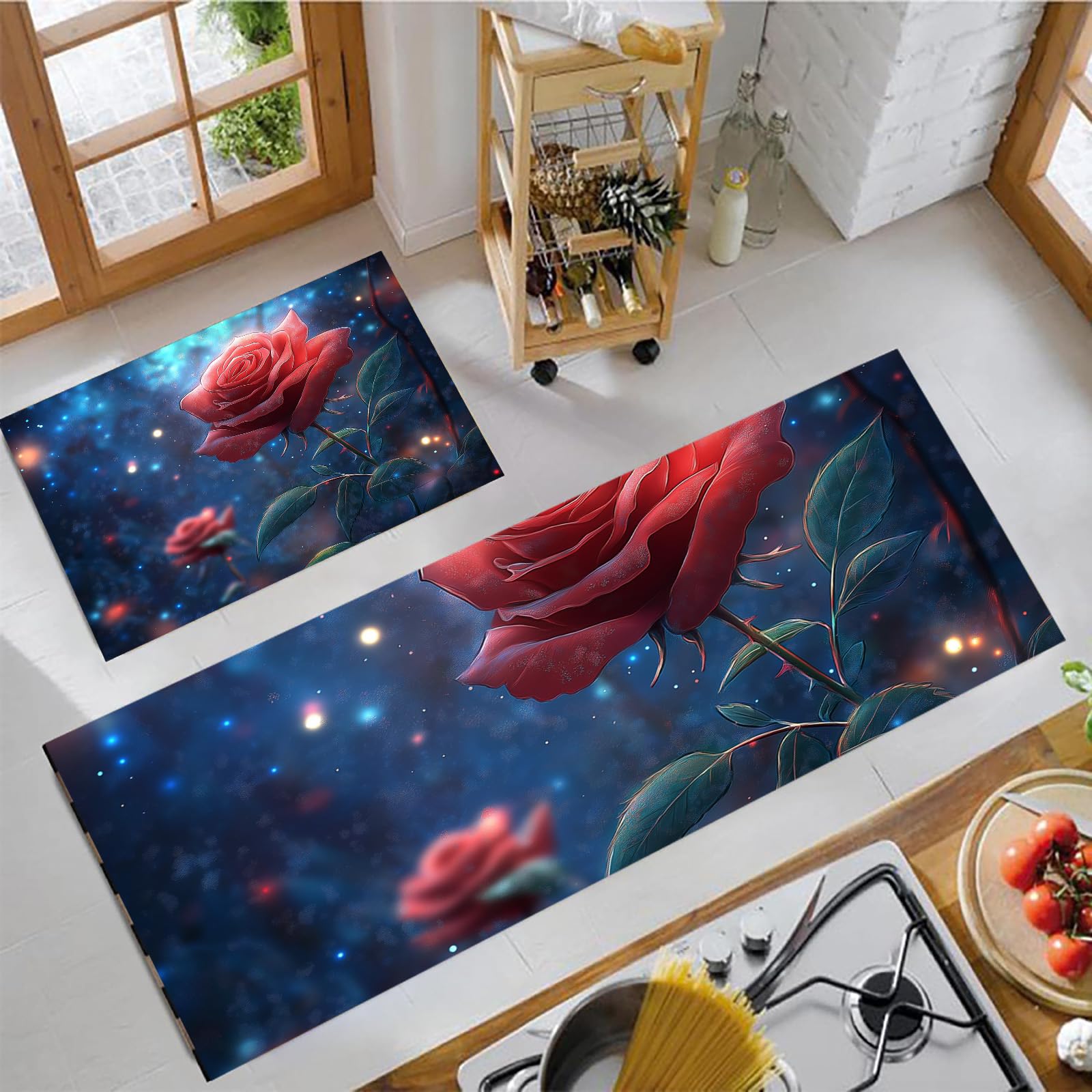 Tapis de cuisine lavable antidérapant 44x120 44x70 motif feuilles pétales
