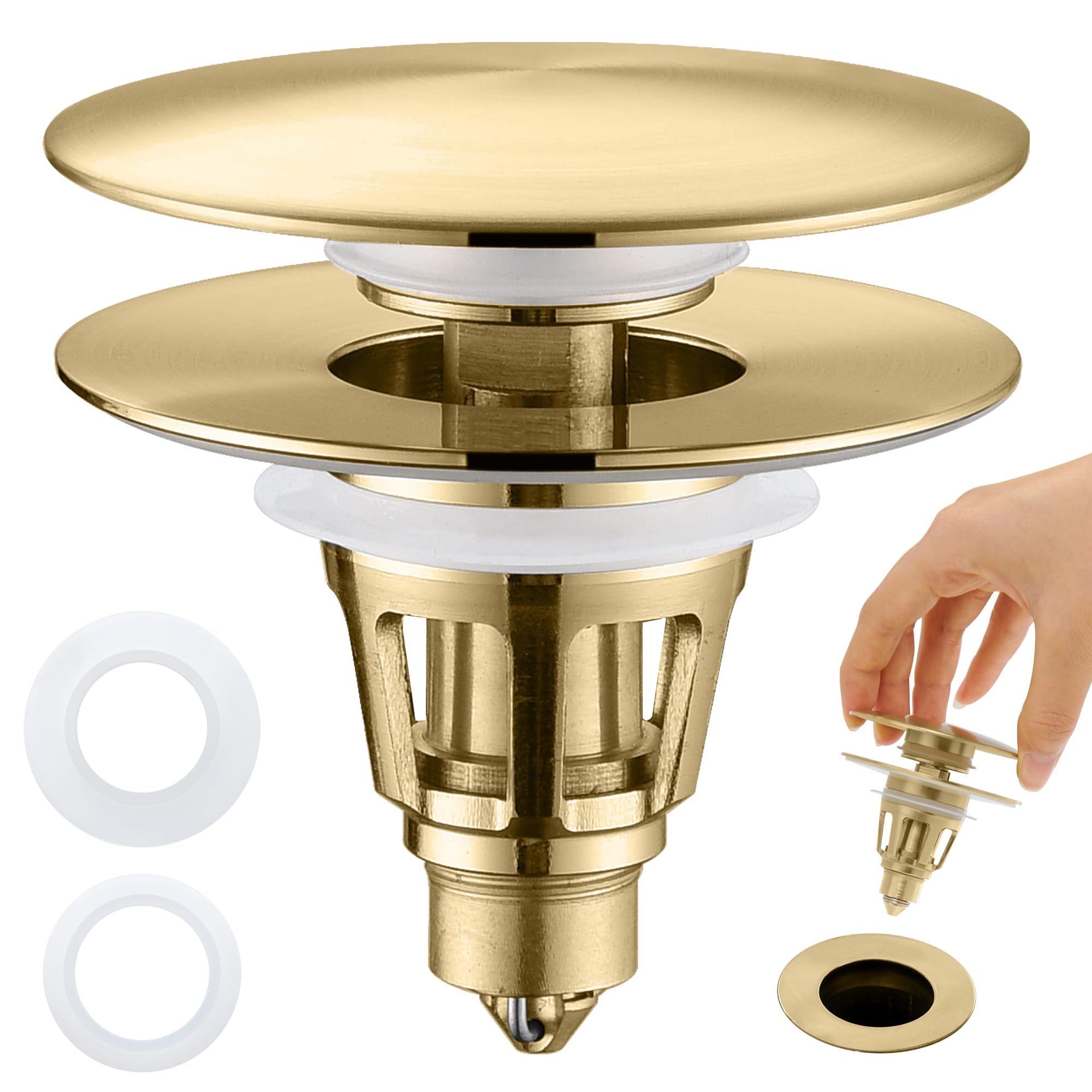 PerPaiMe Universal Bathroom Sink Stopper - Pop Up Sink Drain Stopper, Push Button Flixfilter Sink Drain Stopper Replacement, Wash Basin Drain Filter