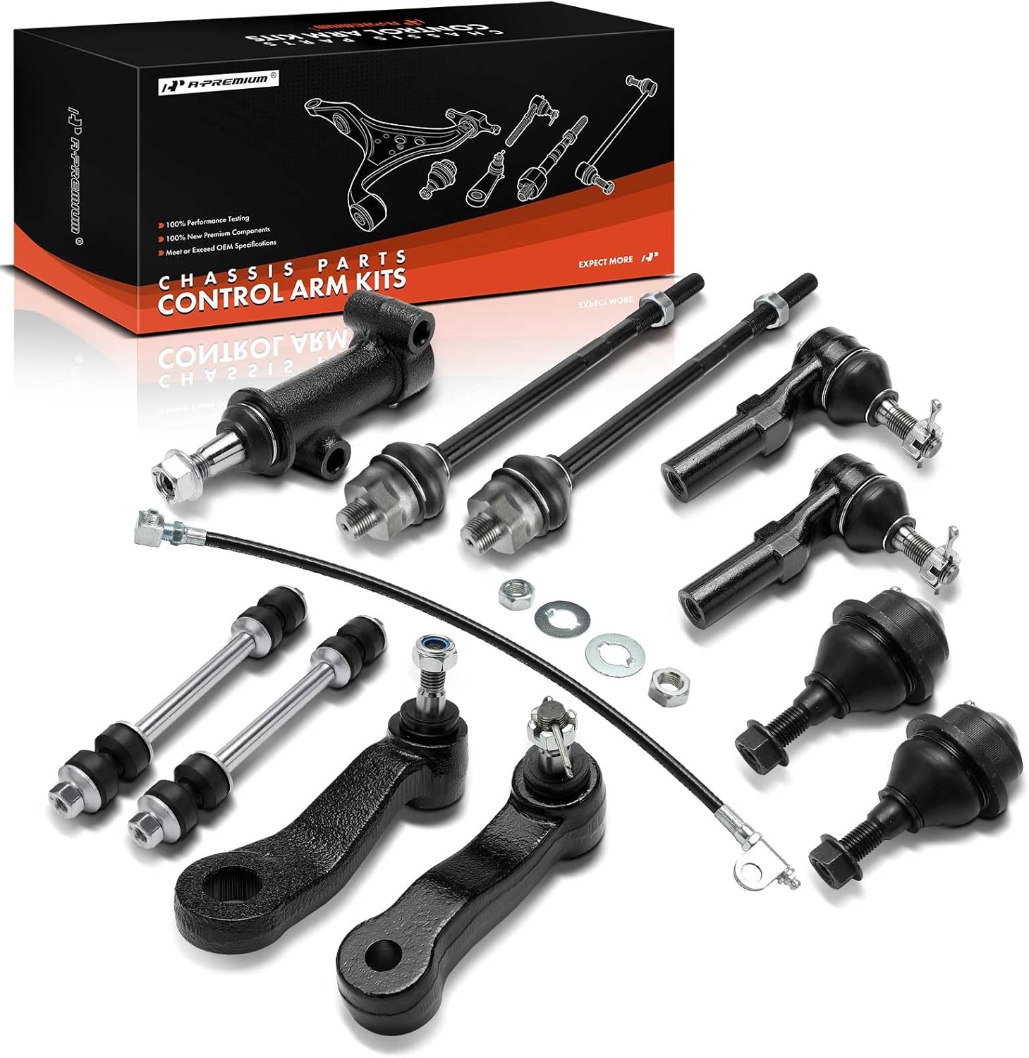 A-Premium Set of 11, Front Lower Ball Joint, Sway Bar Link, Inner Outer Tie Rod End, Compatible with 2001-2010 Chevy Silverado Suburban Avalanche GMC Sierra Yukon XL 2500 Hummer H2