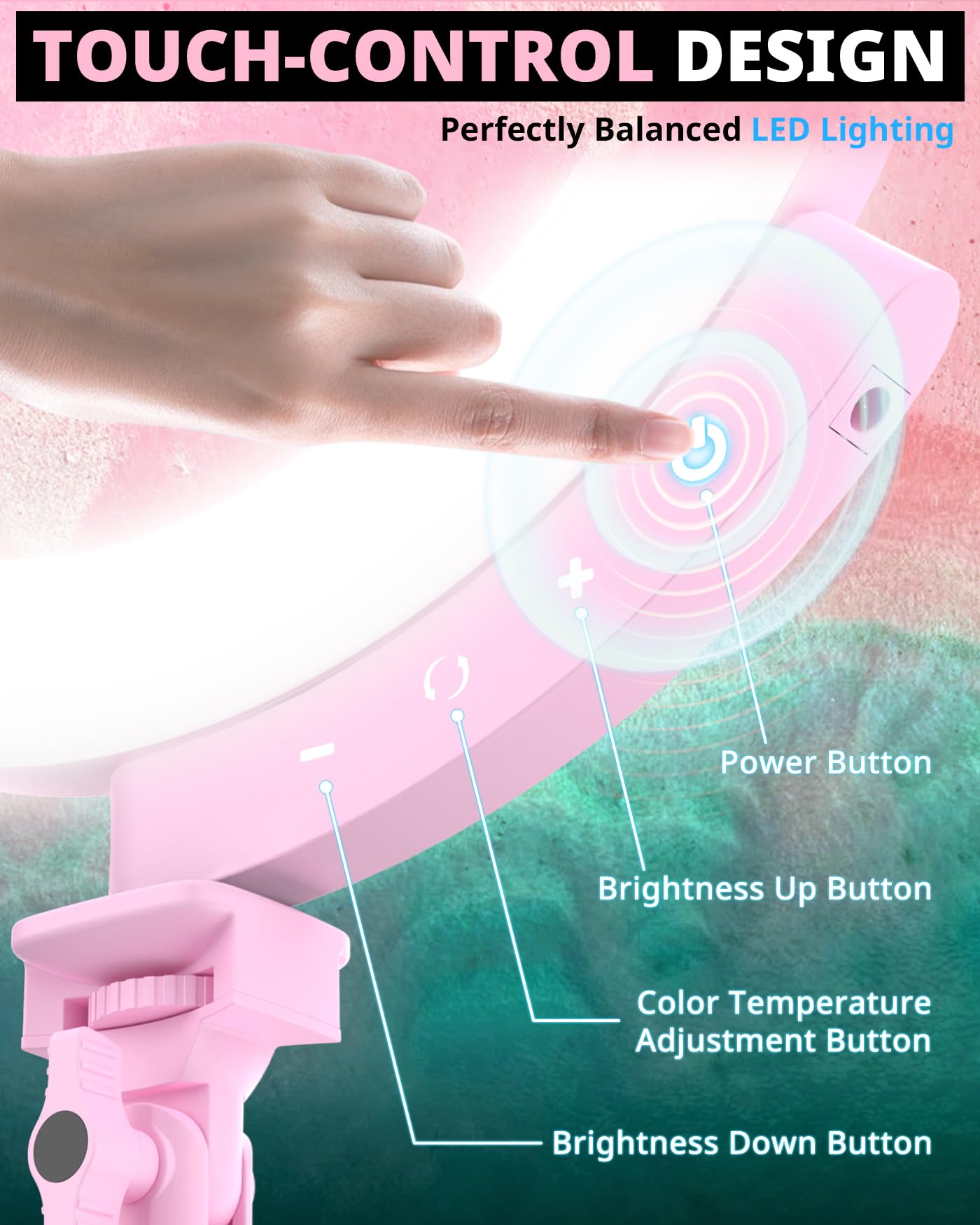 UBeesize 12'' LED Ring Light with 62'' Tripod Stand and Magnetic Phone Holder, Selfie Ring Light for Video Recording, Live Streaming, Compatible with iPhone & Android (Black): 12-in Pink Magnetic