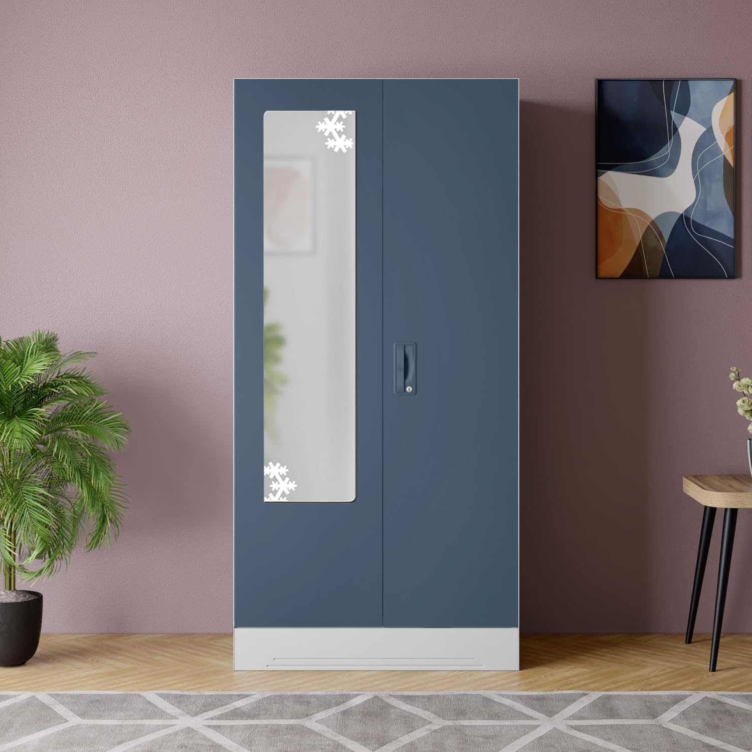 Interio by Godrej Slimline 2-Door Steel Almirah with Star Mirror (Blue Fusion), 1-Year Warranty, 1 Locker-image-2