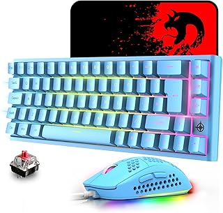 MK/Mini 60% Gaming Mechanical Keyboard and Mouse Combo,Wired RGB Backlit Keyboard+6400DPI Lightweight Honeycomb Mouse+Large Mouse Pad,68-Key Anti-Ghosting for Typist PC Mac Xbox PS4（Blue/Red Switch）