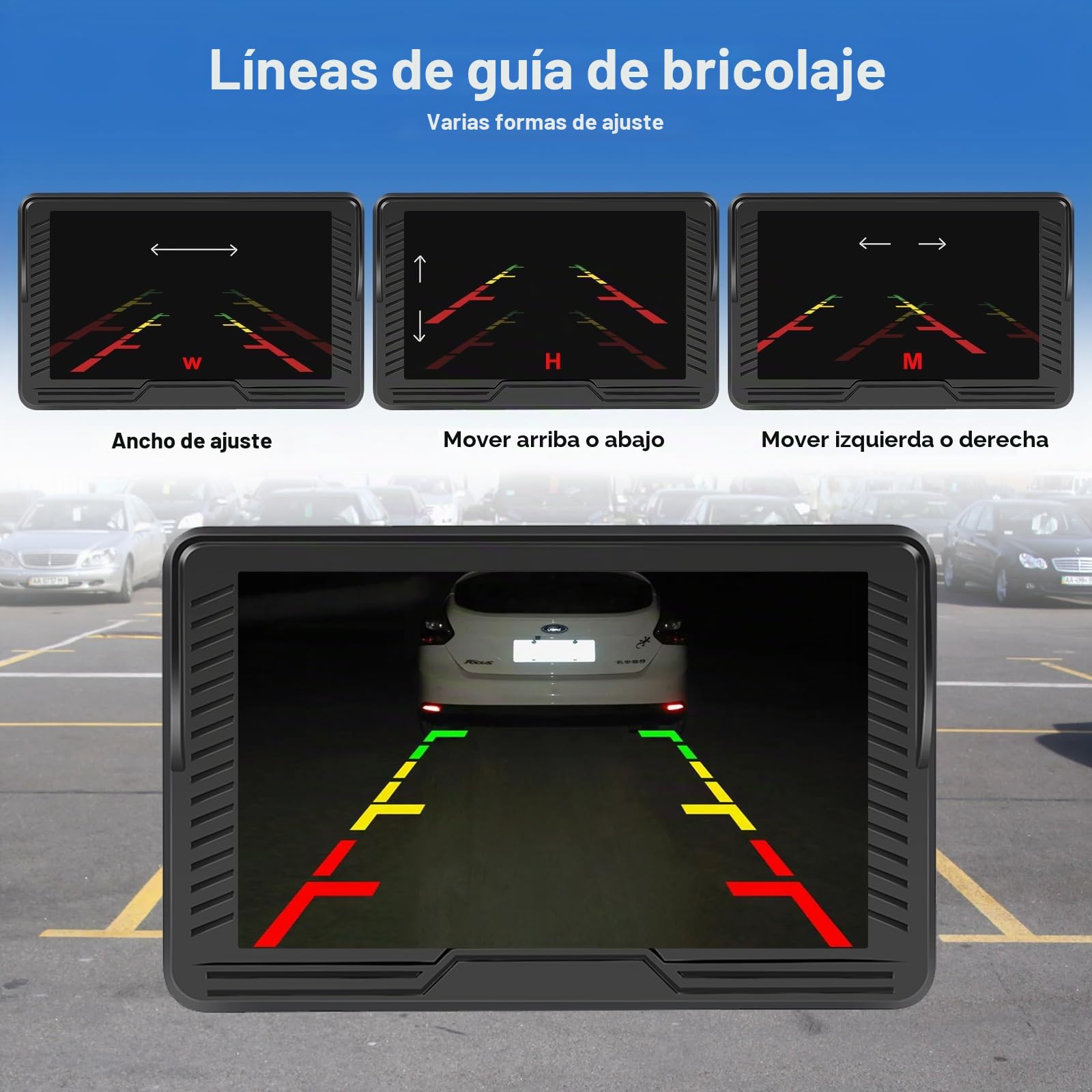 CAMECHO 5 Pulgadas Cámara de Marcha atrás inalámbrica para Coche con Pantalla,Impermeable,visión Nocturna Camara Trasera Kit con DIY Ayuda de Marcha atrás y Flip de Imagen para Minivans SUV