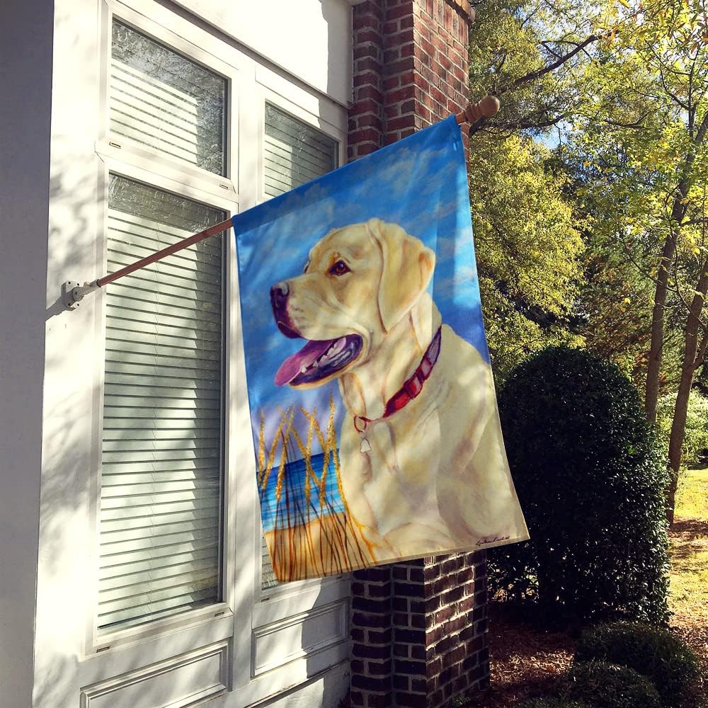 Caroline's Treasures 7158CHF Yellow Labrador at The Beach House Flag Large Porch Sleeve Pole Decorative Outside Yard Banner Artwork Wall Hanging, Polyester, House Size, Multicolor