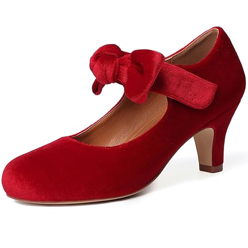 Mostrin Fashion Vintage Womens Small Bowtie Platform Pumps Ladies Sexy High Heeled Shoes - 7 - Red #01
