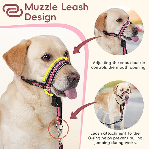 Miniatura 19 de BARKLESS Collar de nailon suave para perros grandes y medianos, acolchado reflectante para entrenamiento, correa de bozal ajustable sin tirones