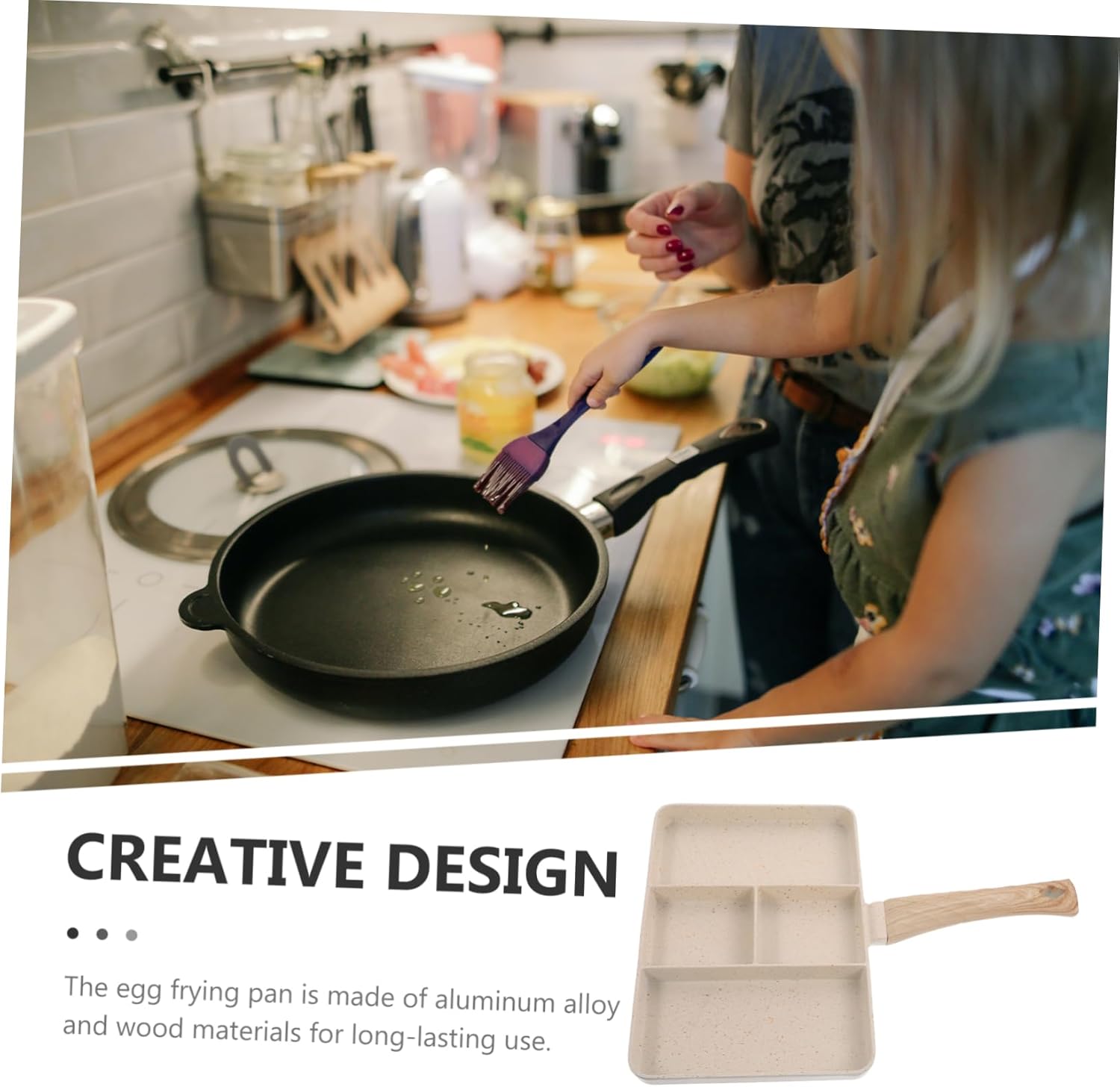 SMASOLO Nonstick Multi Section Kitchen Pan for Eggs and Steak Ergonomic Non Stick Coating Frying Pan for Daily Use Versatile Breakfast and Dinner Skillet with Plural Grooves Design