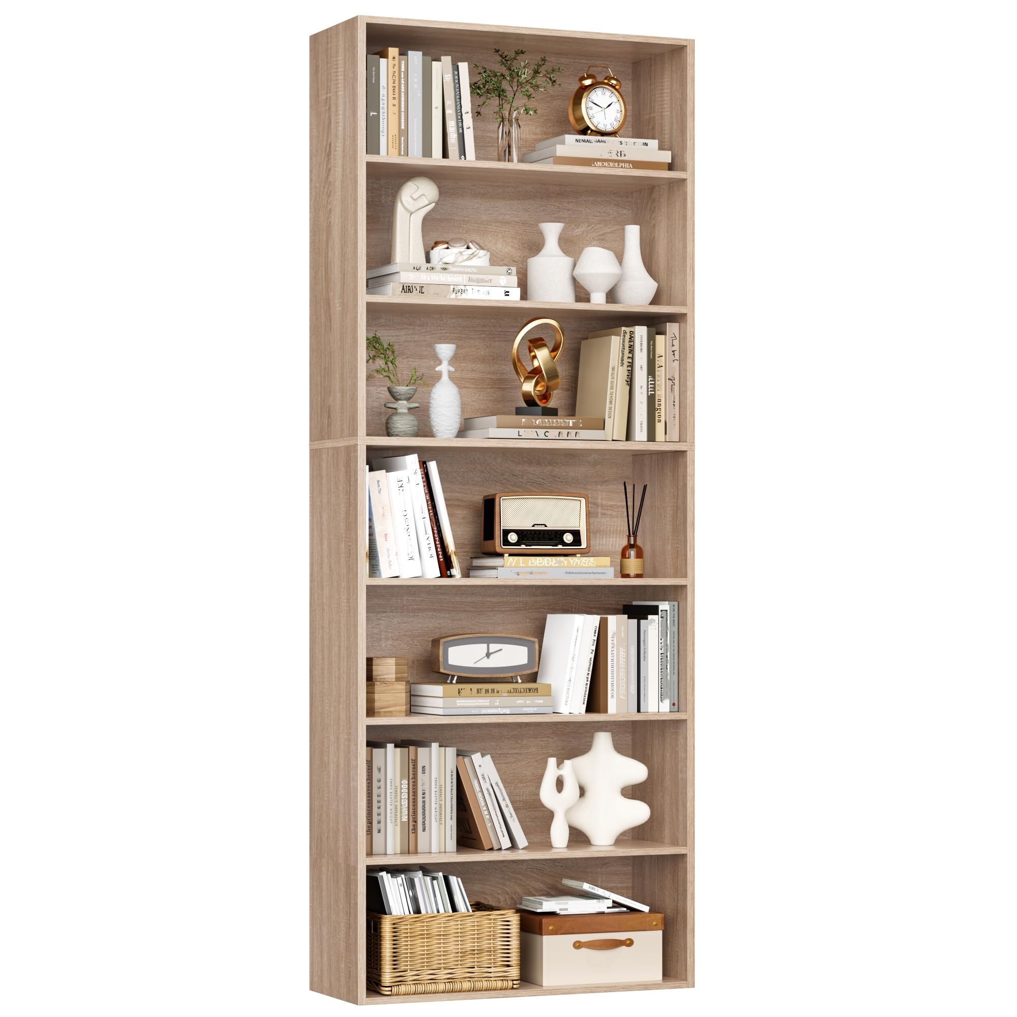 FirFurd Bibliothèque Étagère de Rangement 7 Niveaux Bibliotheque Meuble de Rangement Bibliothèques pour Salon Bureau Chambre 209,5 x 60 x 23,5 cm, Chêne