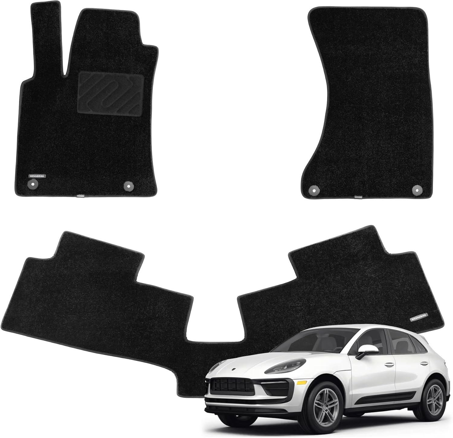 WENNEBIRD Superior Carpet Floor Mats for 2014-2025 Porsche Macan (Excludes Electric), 0.6-Inch Ultra-Thick, Noise-Reducing, All-Weather Waterproof Anti-Slip – 3-Pc Set 2014-2025 Macan 3-Pc Set