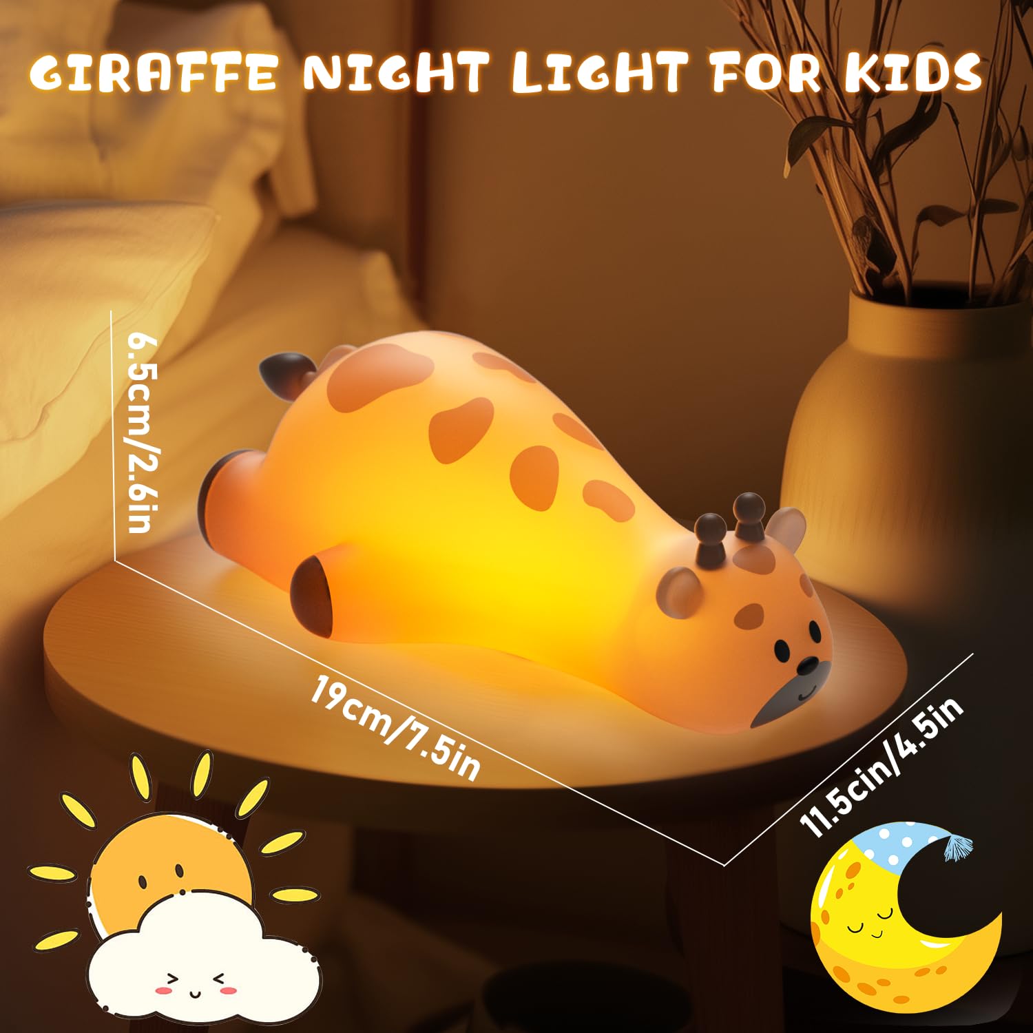 3D-Giraffen-Nachtlicht für Kinder, Silikon-Touch-Sensor-Nachtlampe mit RGB + Warmweiß 3000 K, automatischer Dämmerung bis Morgengrauen Sensor, Schlafzimmer-Dekor, Nachtlicht Geschenk