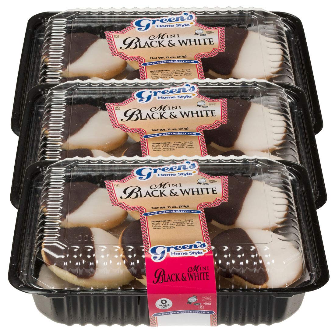 Green's Bakery Hand-Dipped Mini Black and White Cookies, 3 Pack, Chocolate and Vanilla, Dairy and Nut Free, OK Certified Kosher and Pareve, Delicious in Coffee or for Formal Occasion