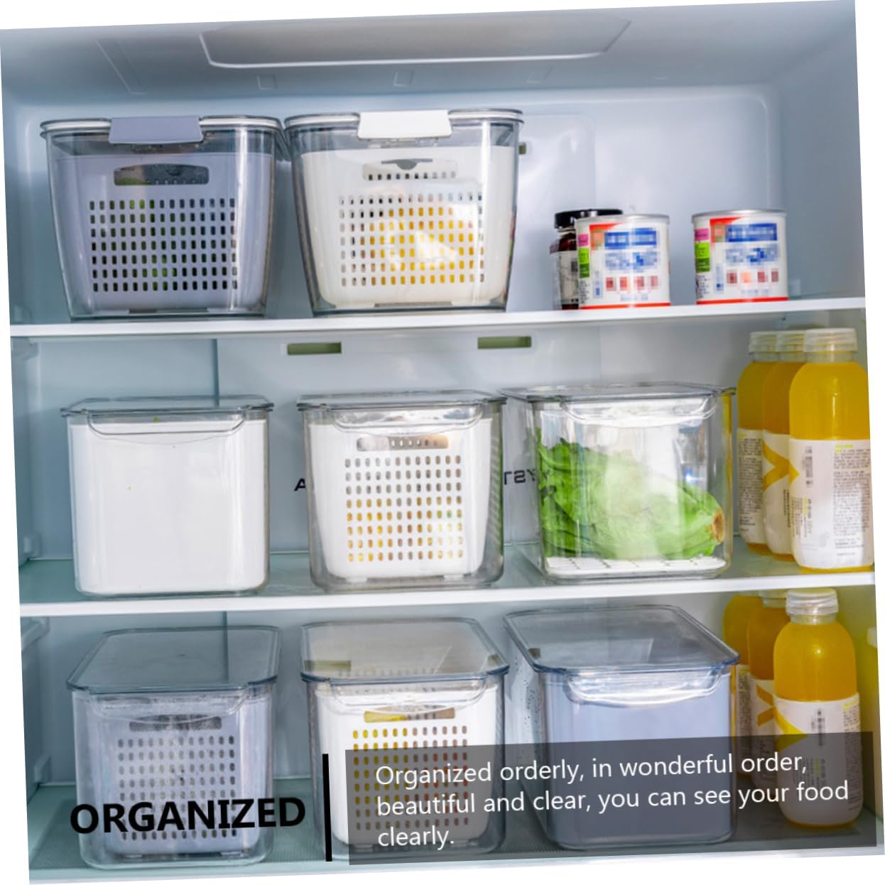 1pc Stackable Fridge Storage Box Lid Airtight Kitchen Sealing Container for Fruits and Vegetables Capacity and Easy to Clean