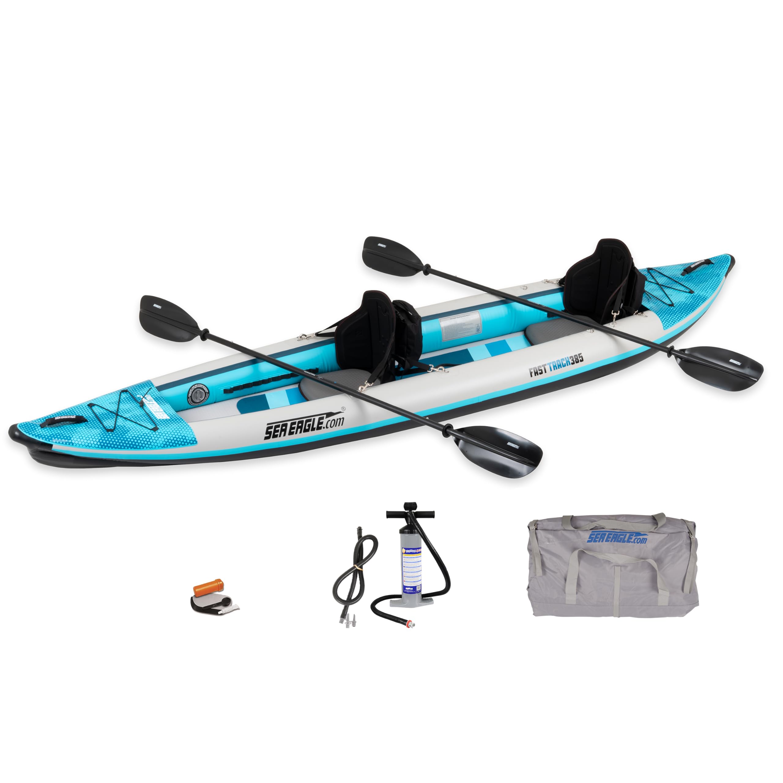 Sea Eagle 385FT Redesigned Fasttrack Inflatable Kayak 12'8" 2 Person Touring Kayak, Attached Rigid High-Pressure V-Bottom, Smoother Paddling Experience-Light Weight