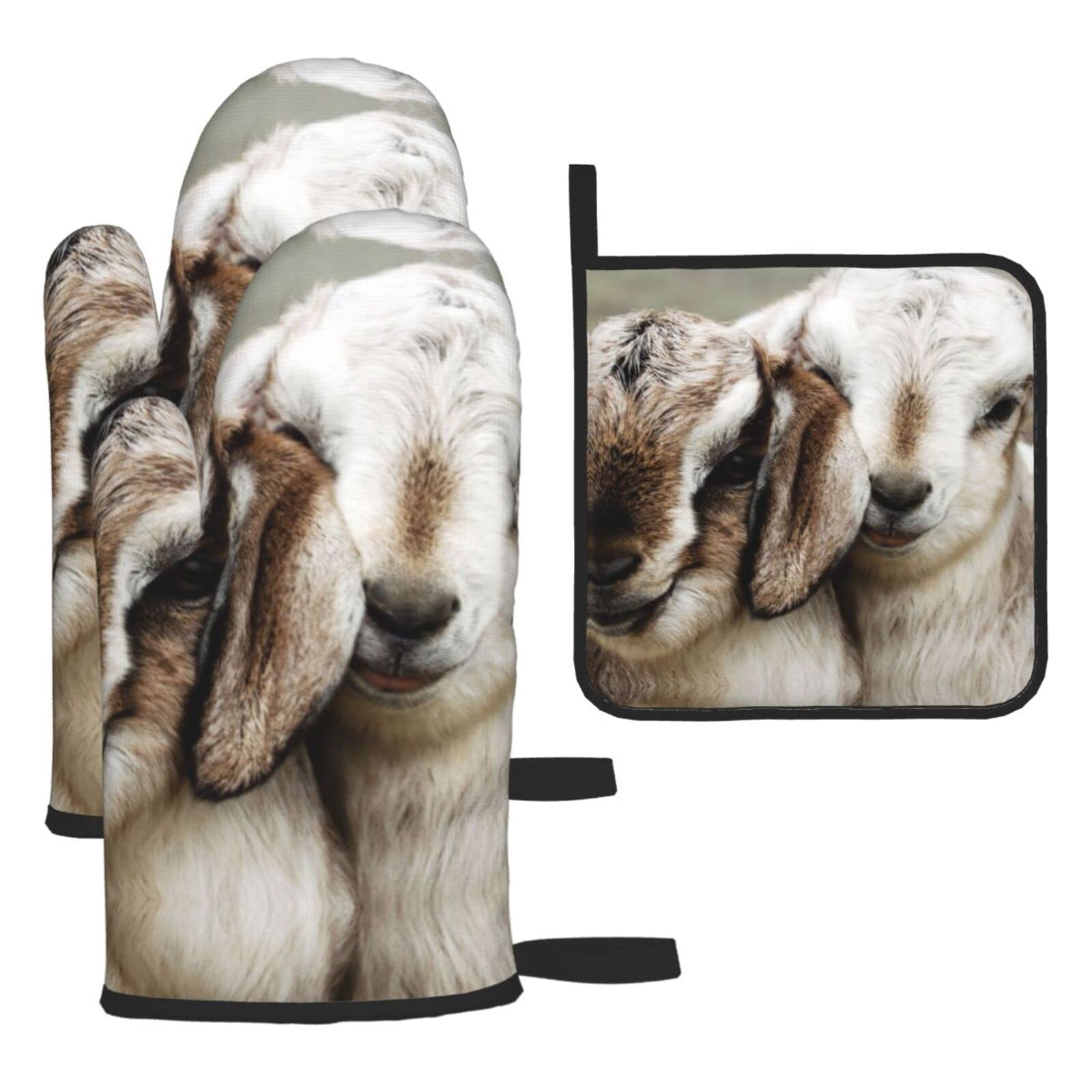 Ahdyr Women's Animals Goat Oven Mitts And Pot Holders, Durable Bbq Gloves With Hanging Loop, For Kitchen Baking Cooking Grilling