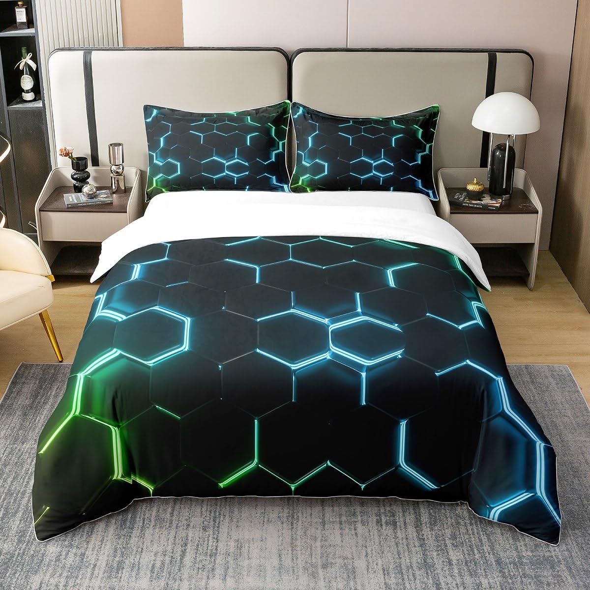 Parure de lit hexagonale avec fermeture éclair pour en finir avec la couette qui glisse