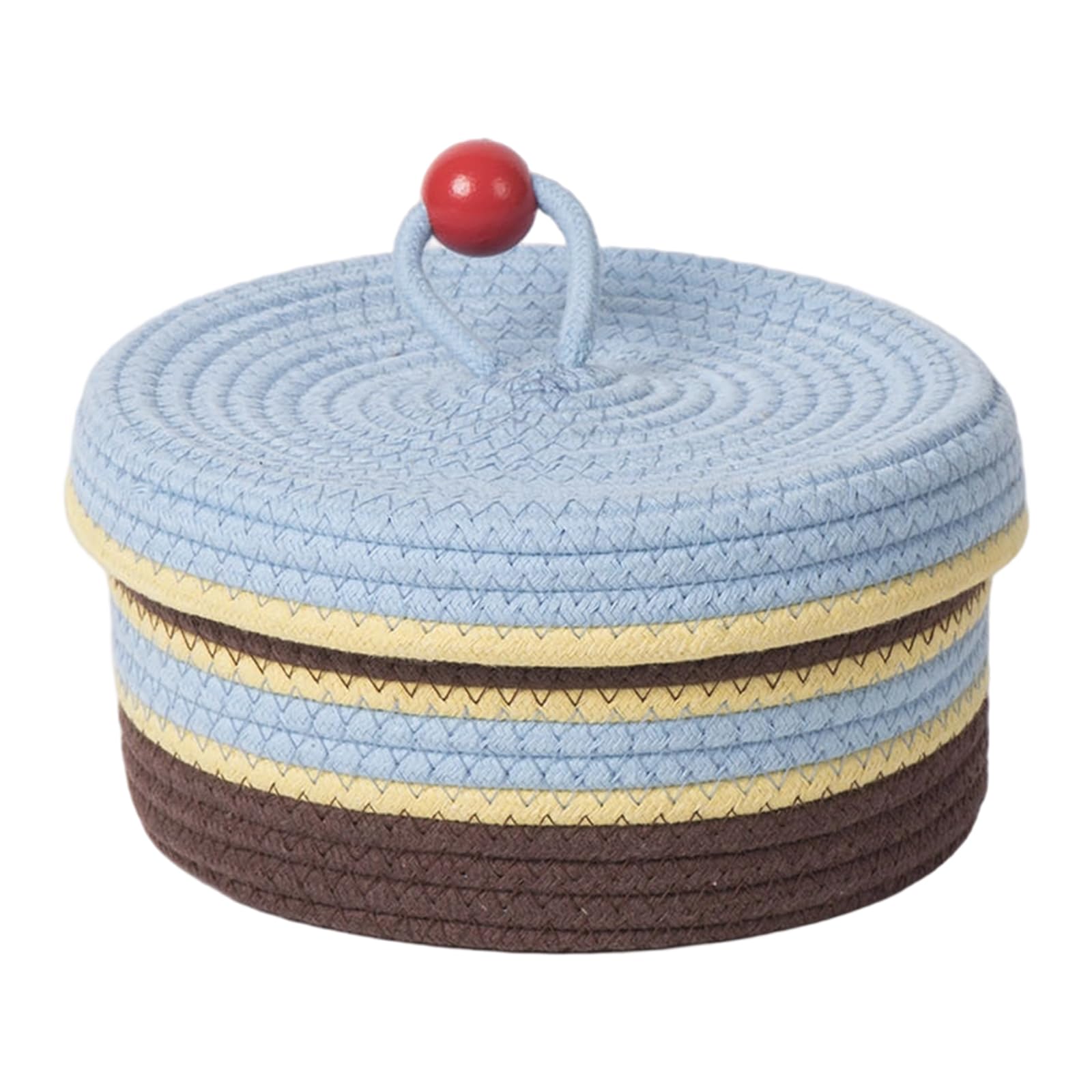 Handwoven Cotton Basket with Lid Round Desk Organiser for Makeup Toy Snacks Large Capacity Home Storage Solution Cotton Rope Storage Basket with Lid